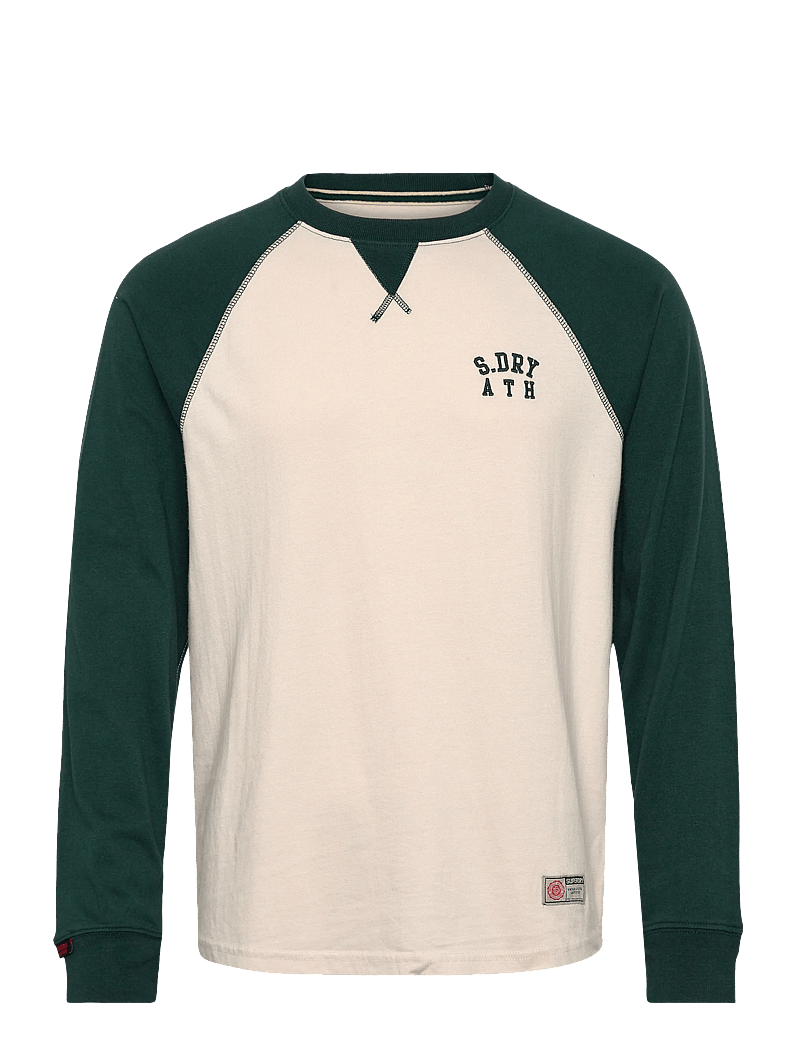Superdry - VINTAGE ATHLETIC BASEBALL TOP - långärmade t-shirts - white sand/enamel green - 1