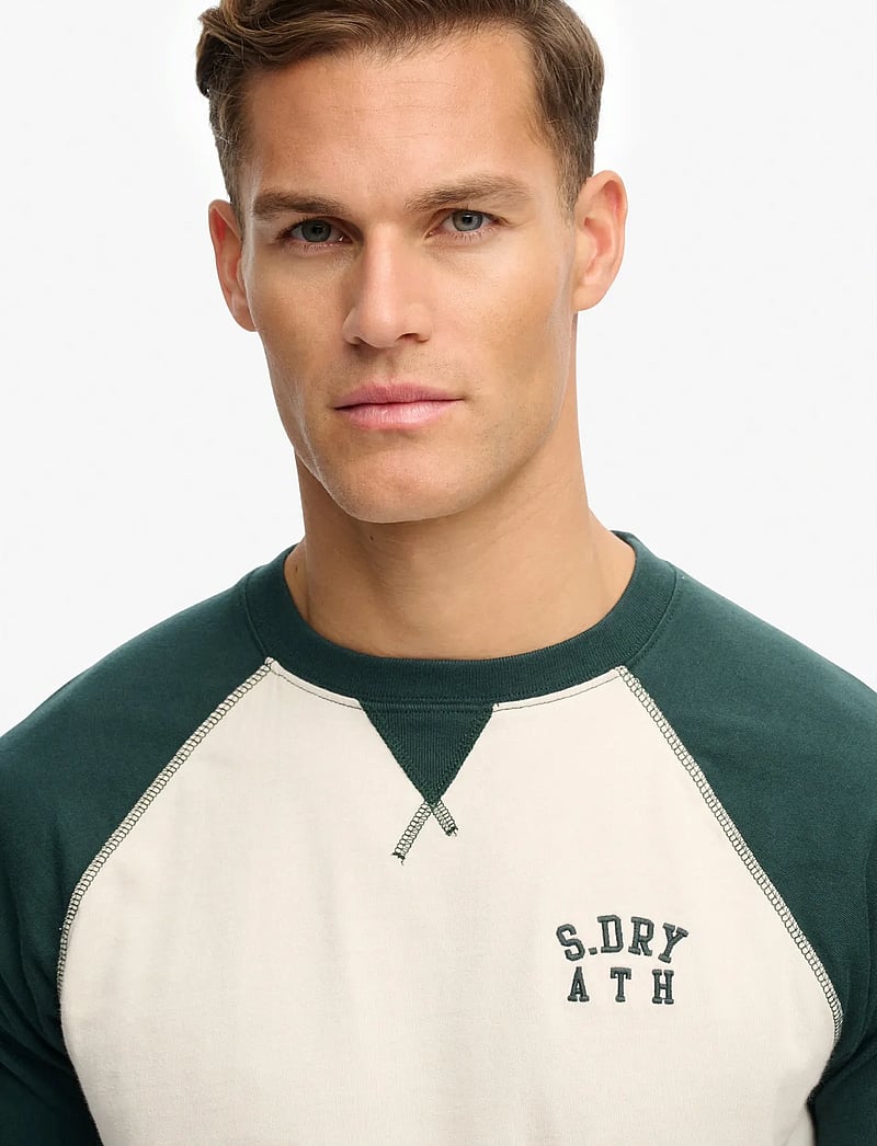 Superdry - VINTAGE ATHLETIC BASEBALL TOP - långärmade t-shirts - white sand/enamel green - 3