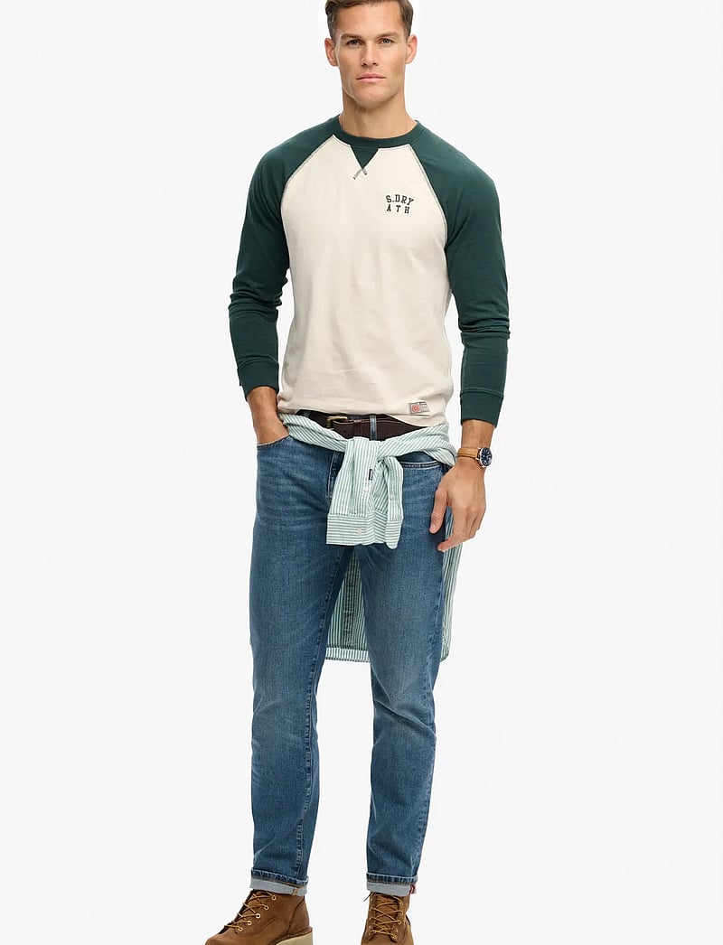 Superdry - VINTAGE ATHLETIC BASEBALL TOP - långärmade t-shirts - white sand/enamel green - 5