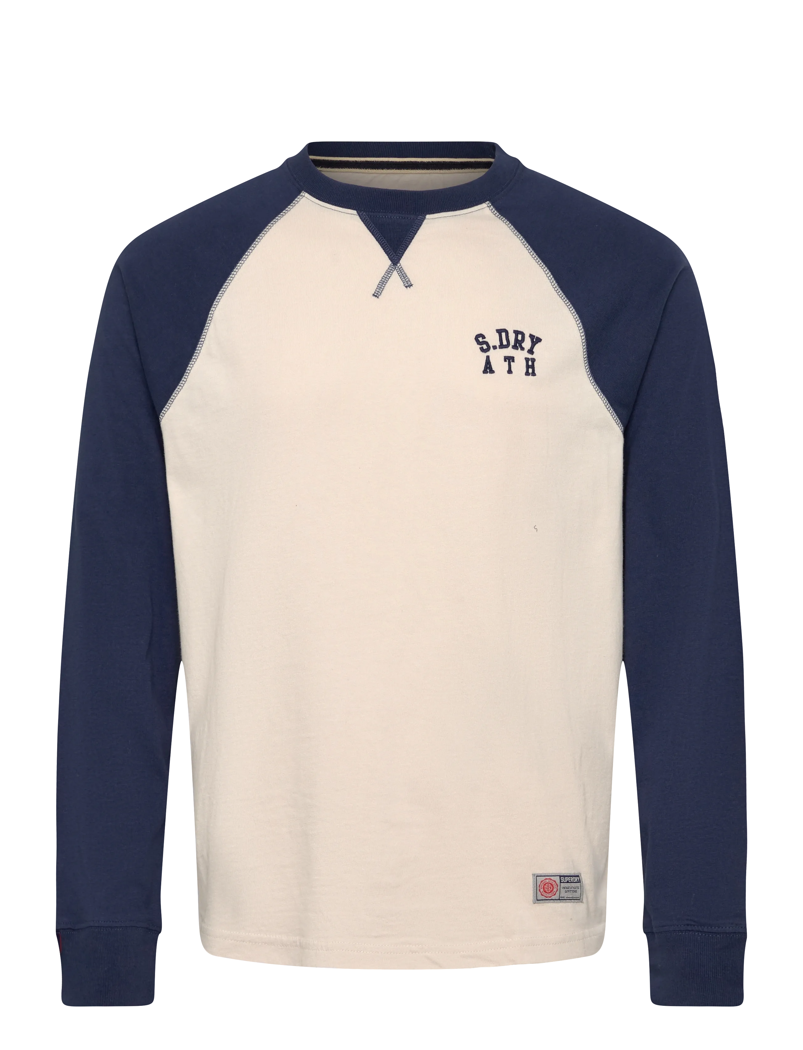 Superdry VINTAGE ATHLETIC BASEBALL TOP - T-shirts - WHITE SAND/LAUREN NAVY / cream