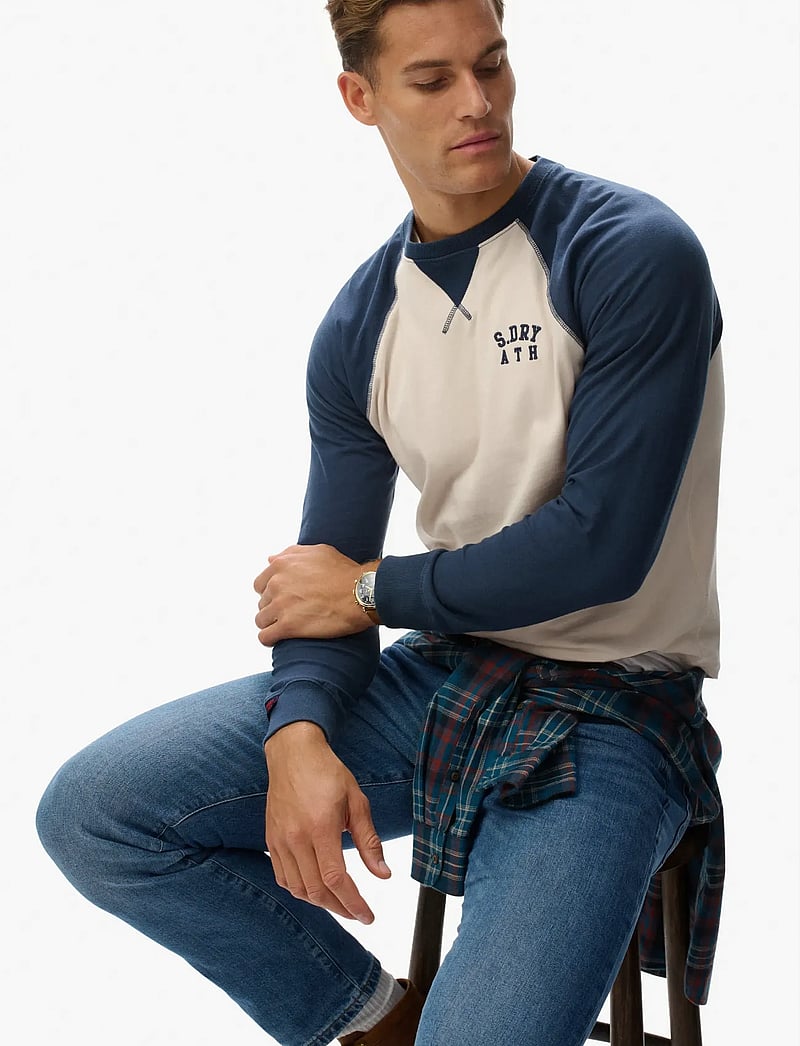 Superdry - VINTAGE ATHLETIC BASEBALL TOP - white sand/lauren navy - 4