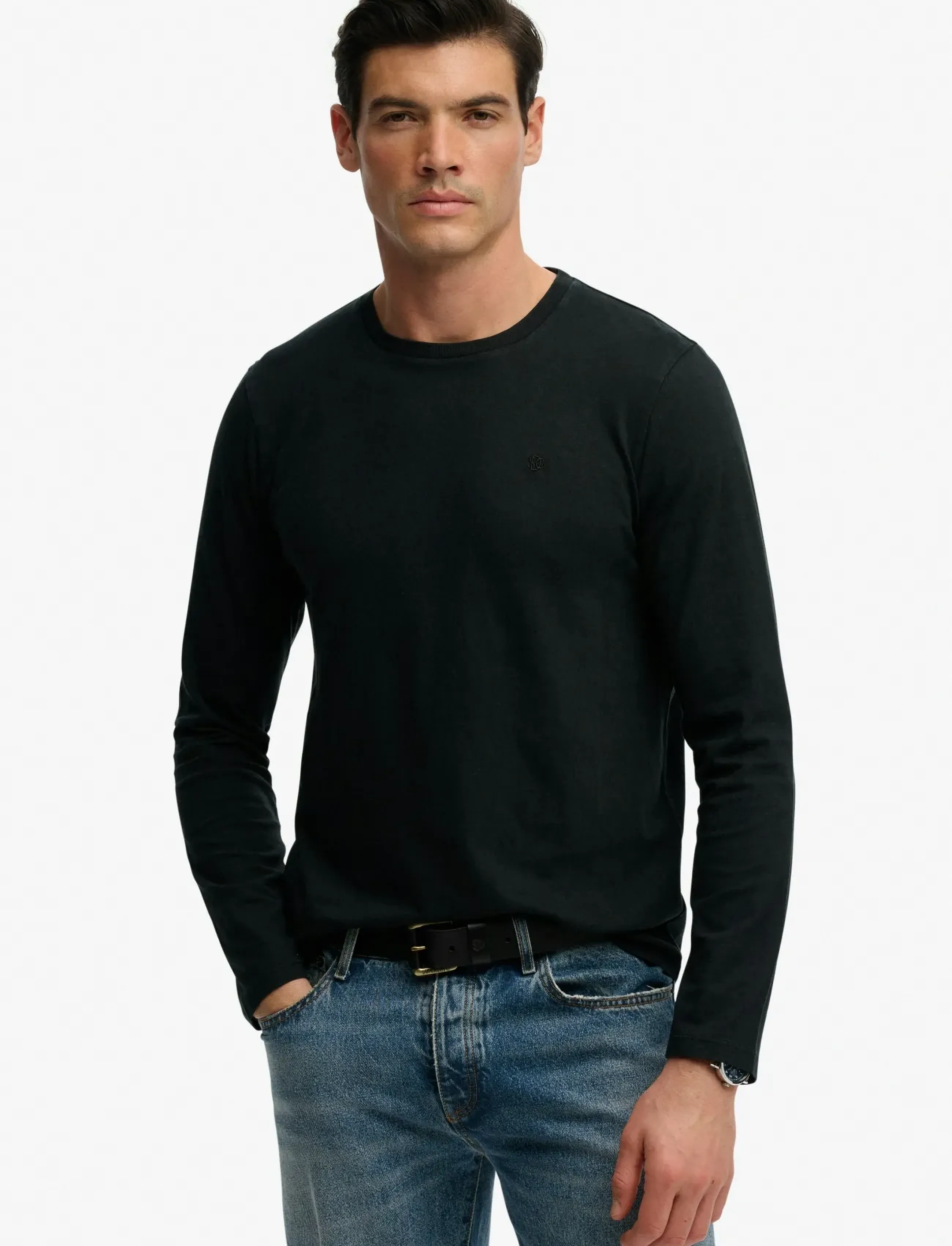 Superdry CLASSIC COTTON LINEN LS TOP - Kolekcijos - JET BLACK / black