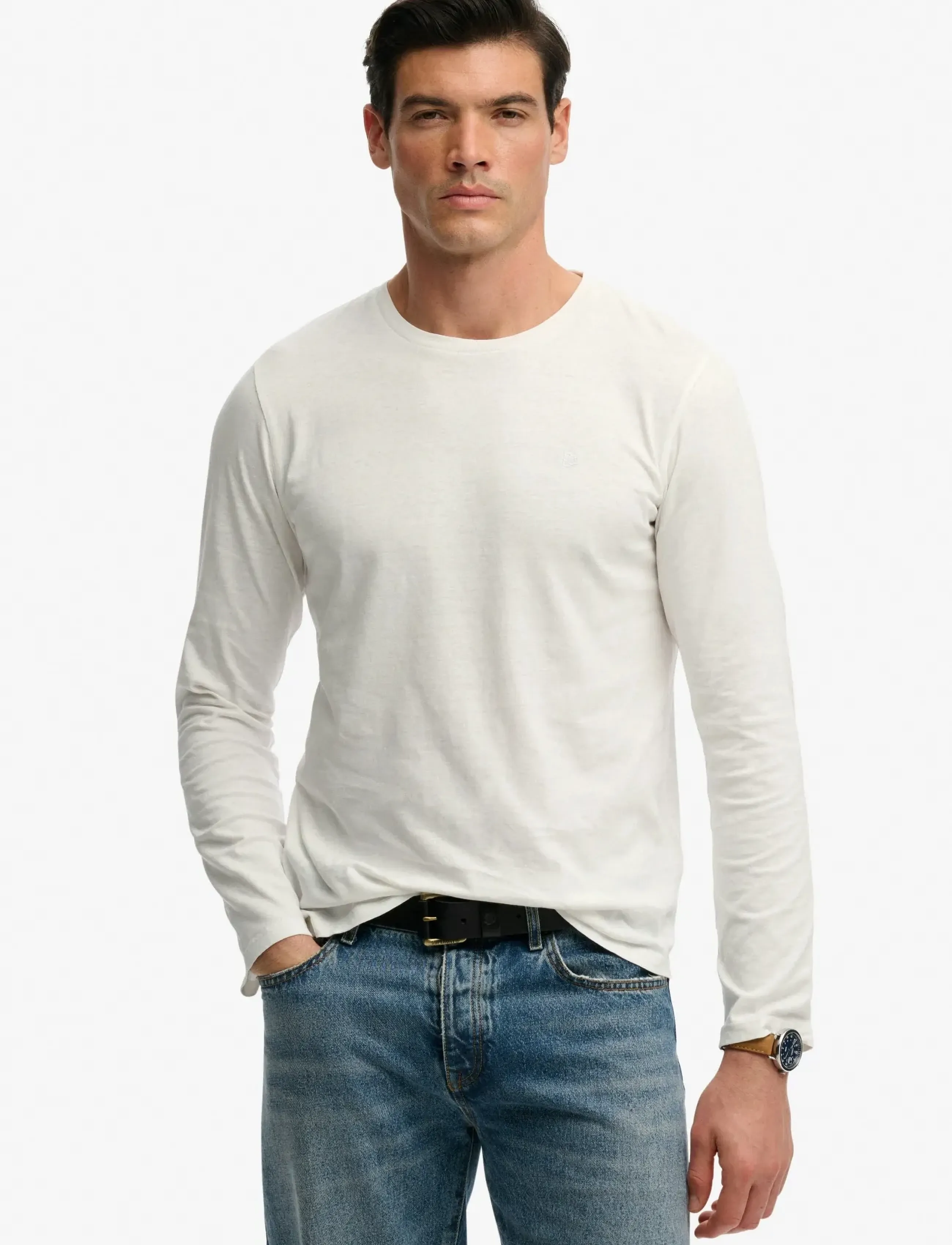 Superdry CLASSIC COTTON LINEN LS TOP - Lange mouwen - LIME WHITE / cream