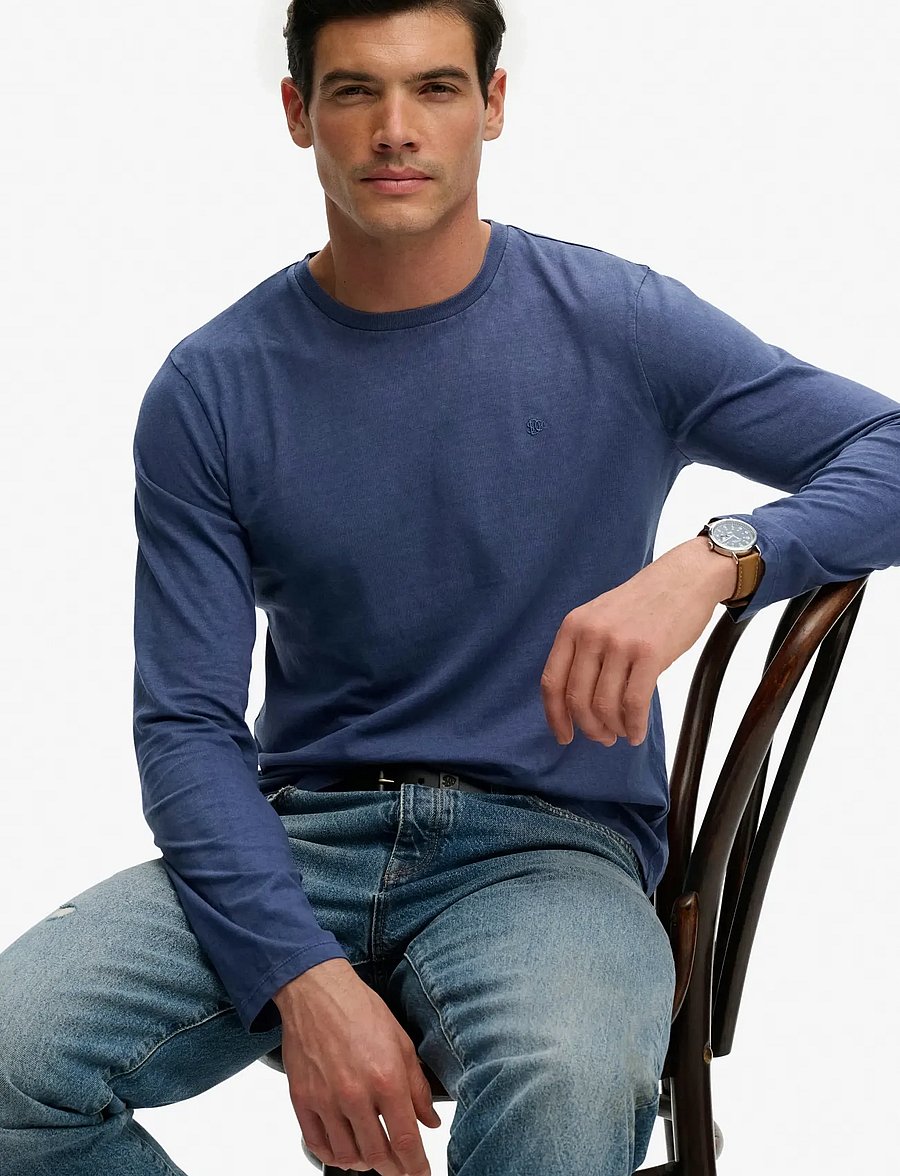 Superdry - CLASSIC COTTON LINEN LS TOP - long-sleeved t-shirts - montauk blue - 4