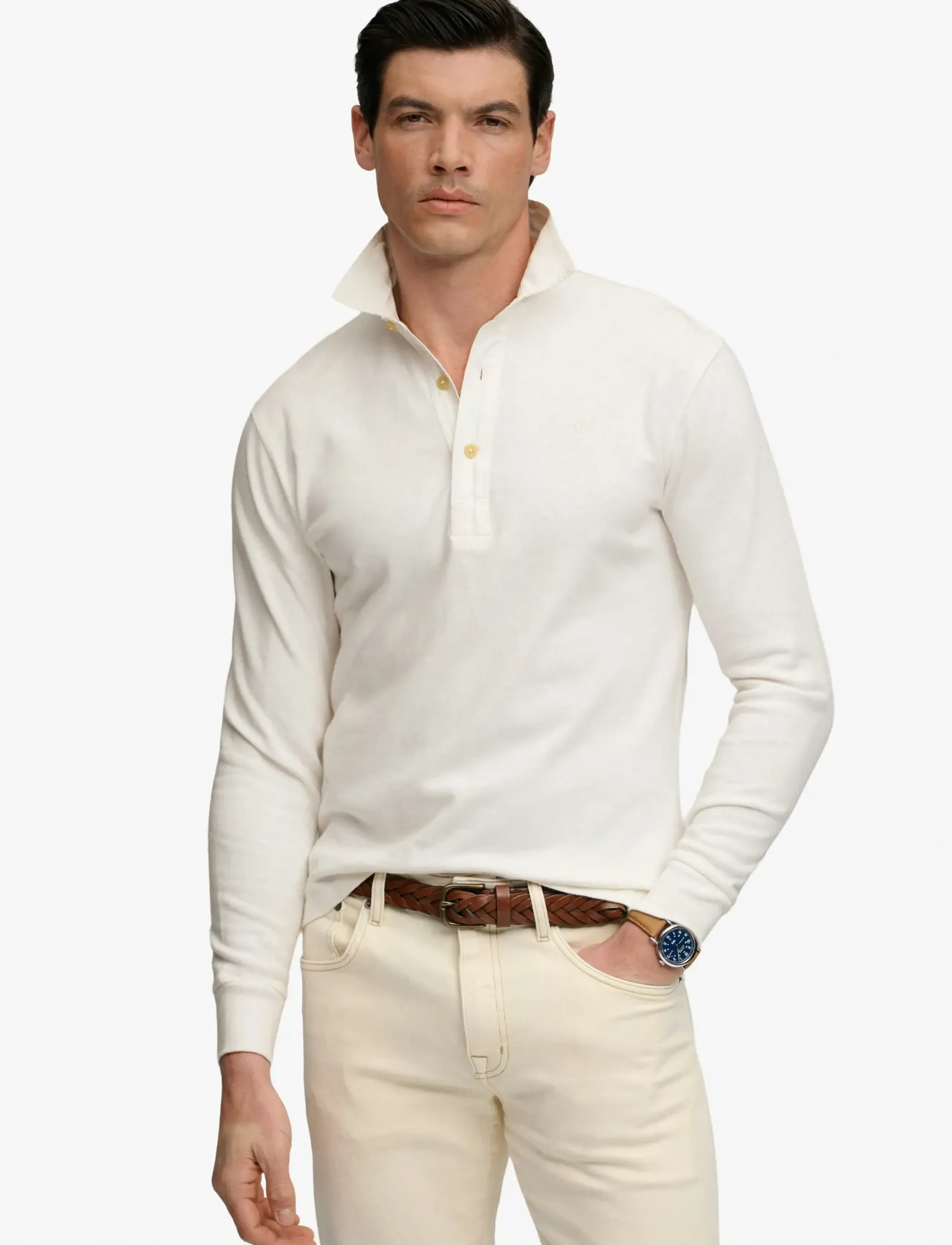 Superdry CLASSIC RUGBY TOP - Polos - BONE WHITE / cream