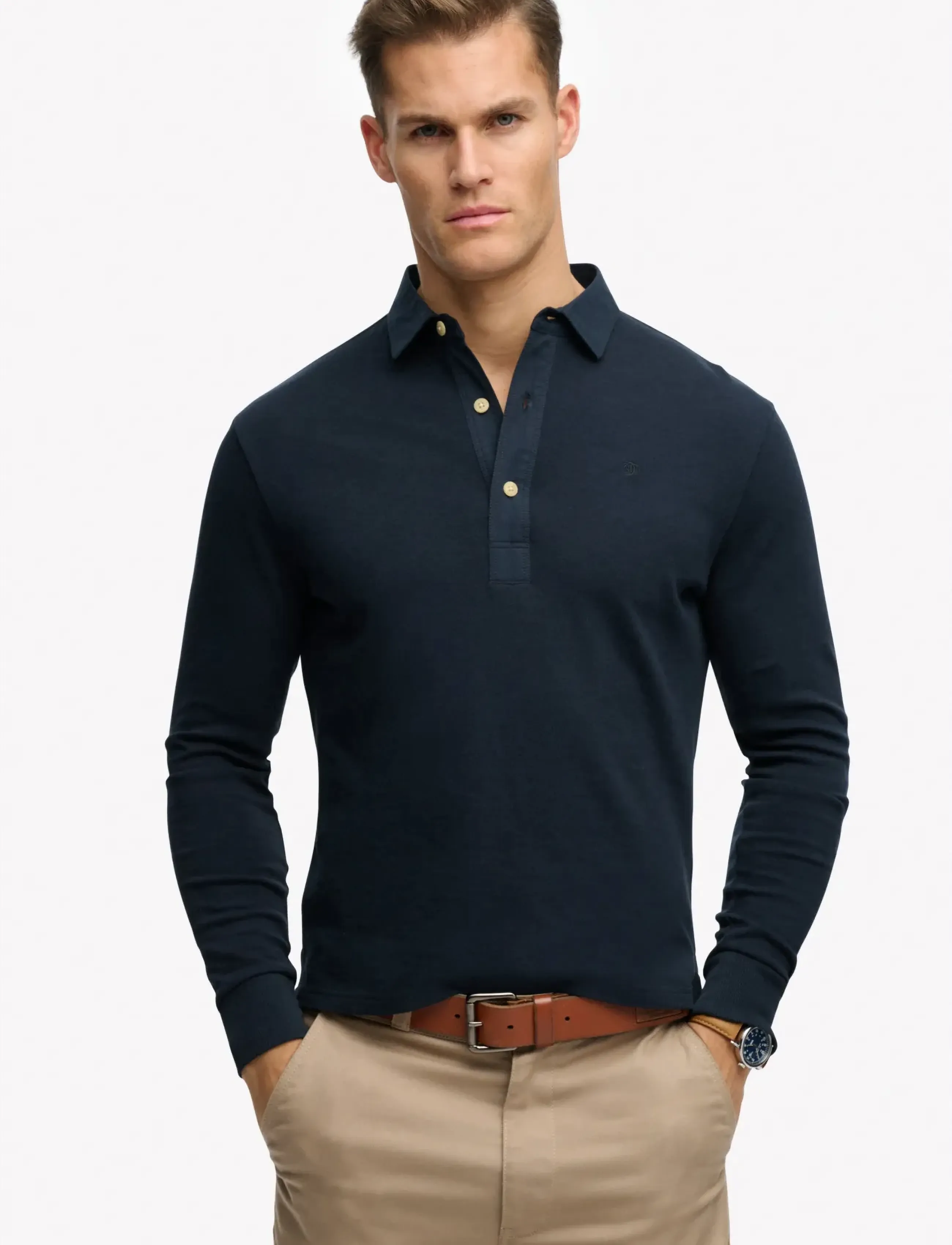 Superdry Classic Rugby Top, S, Polos, Marineblau - Long-sleeved, Männerswear
