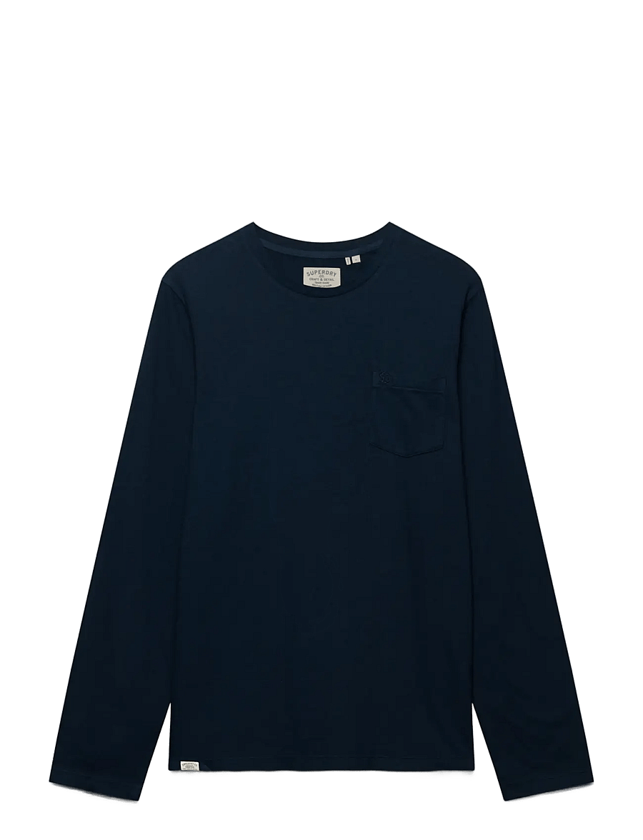 Superdry - COTTON LINEN L/S POCKET TOP - langärmelige t-shirts - eclipse navy - 1
