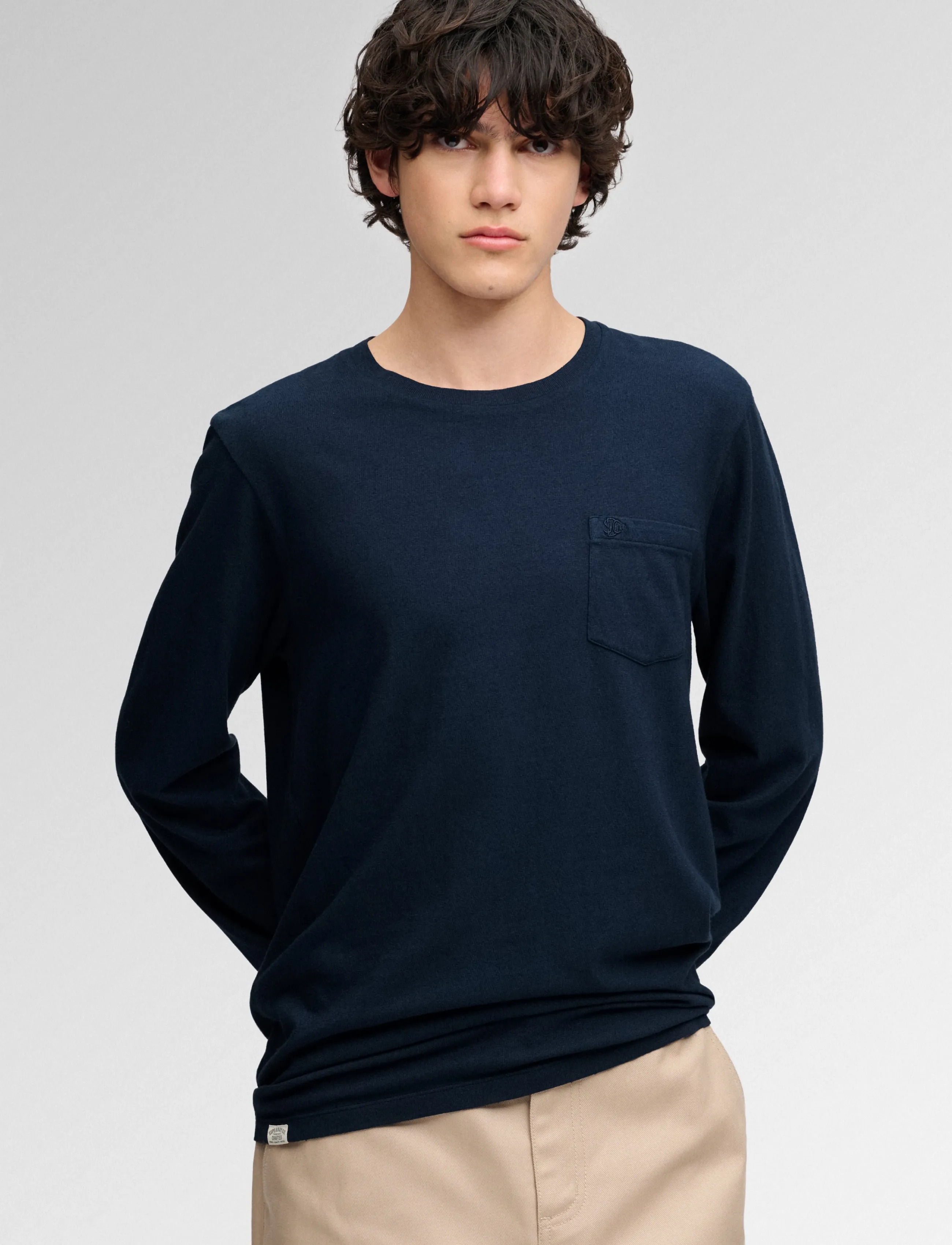 Superdry COTTON LINEN L/S POCKET TOP - T-Shirts - ECLIPSE NAVY / navy