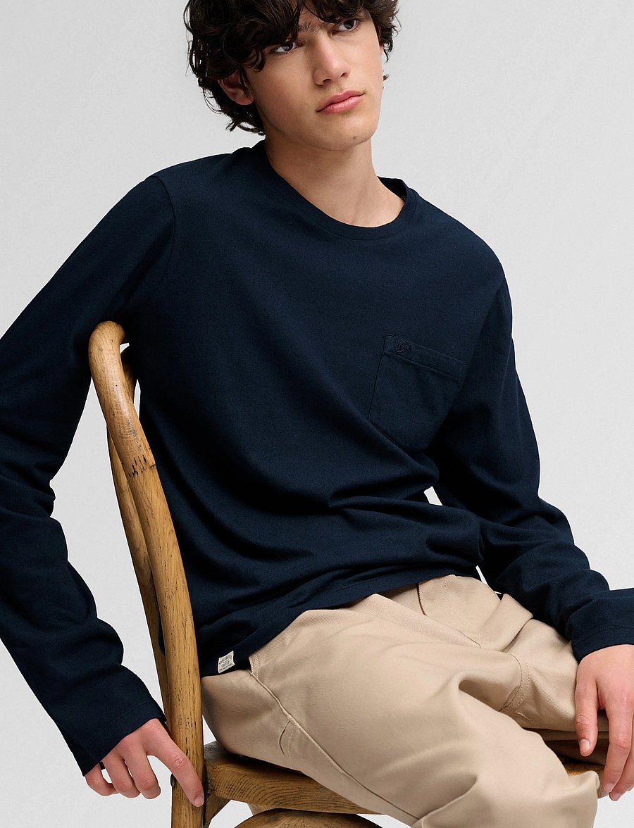 Superdry - COTTON LINEN L/S POCKET TOP - langärmelige t-shirts - eclipse navy - 5