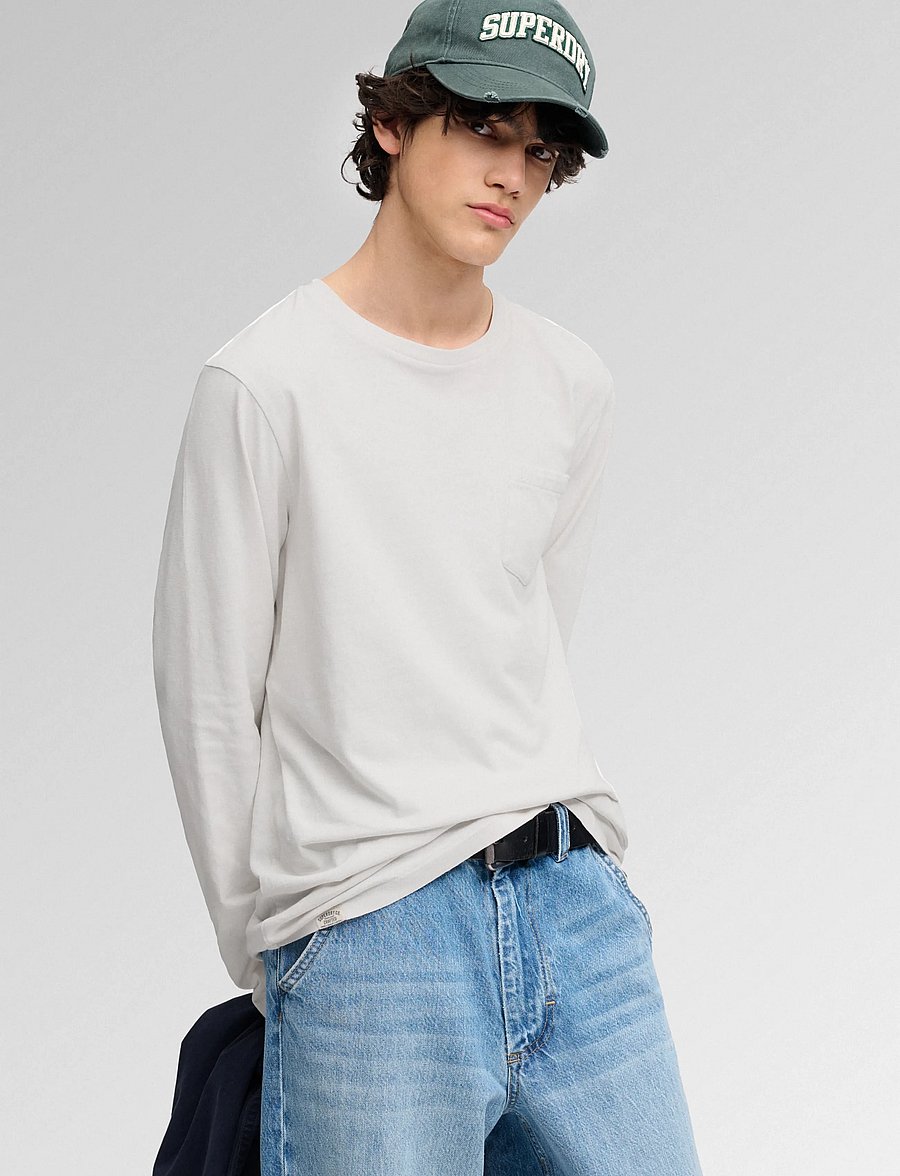 Superdry - COTTON LINEN L/S POCKET TOP - langärmelige t-shirts - lime white - 0
