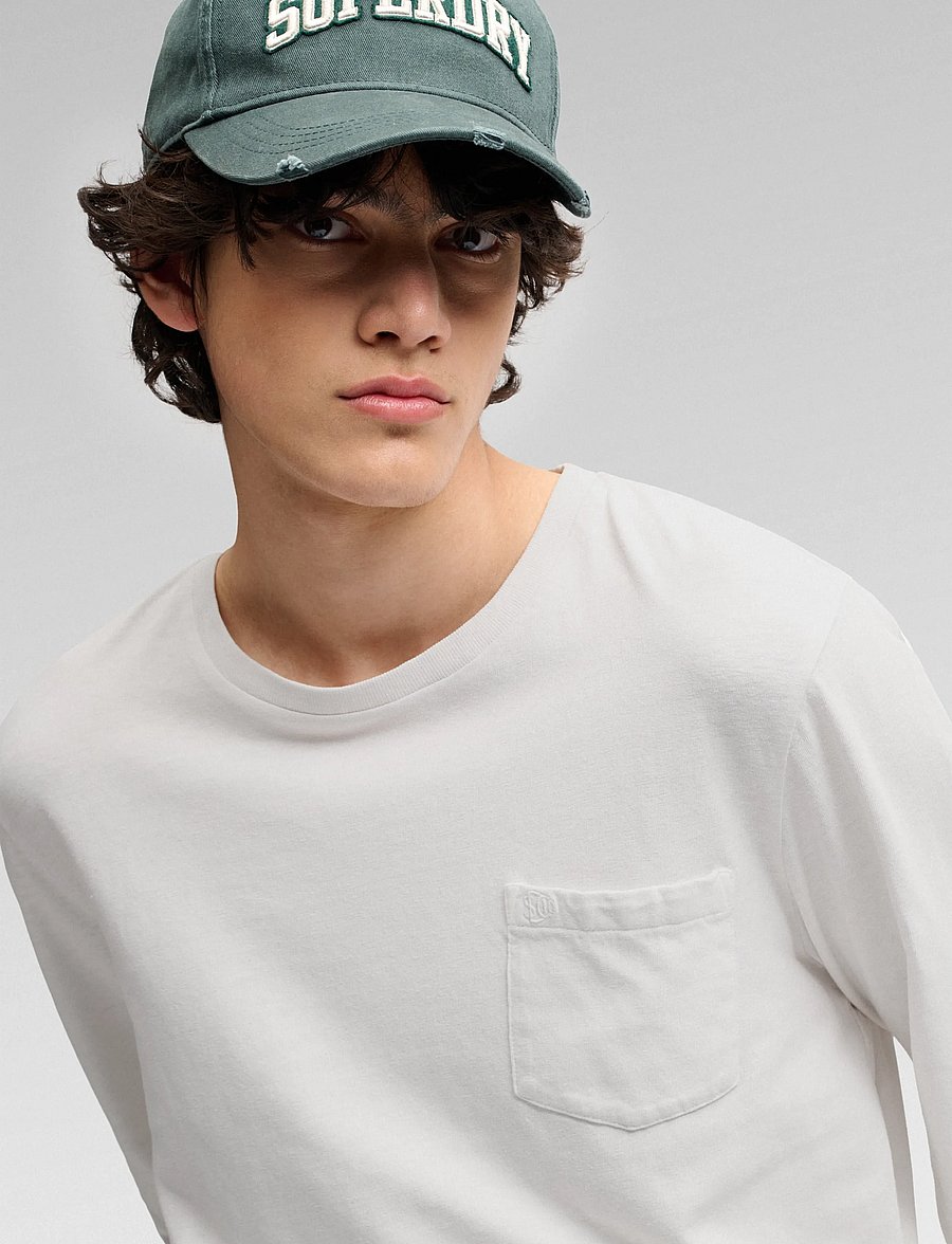 Superdry - COTTON LINEN L/S POCKET TOP - langärmelige t-shirts - lime white - 3