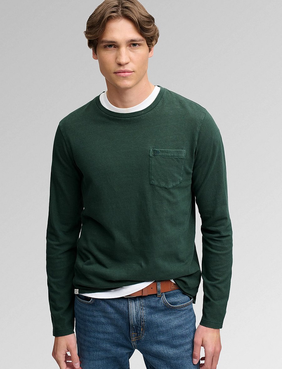 Superdry - COTTON LINEN L/S POCKET TOP - långärmade t-shirts - mountain view - 0