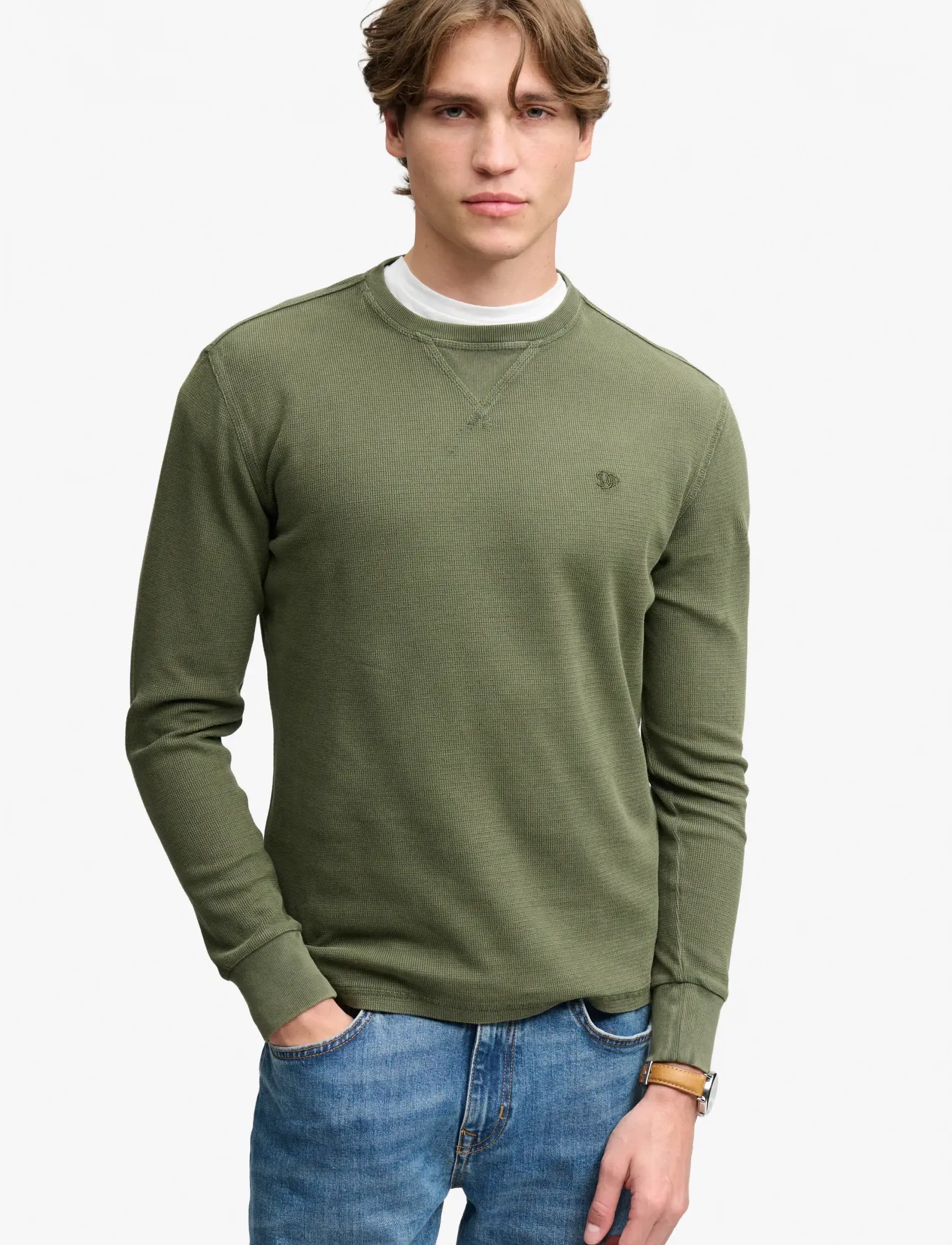 Superdry CLASSIC HEAVY TEXTURED TOP - Sweatshirts & Hoodies - BEETLE GREEN / green
