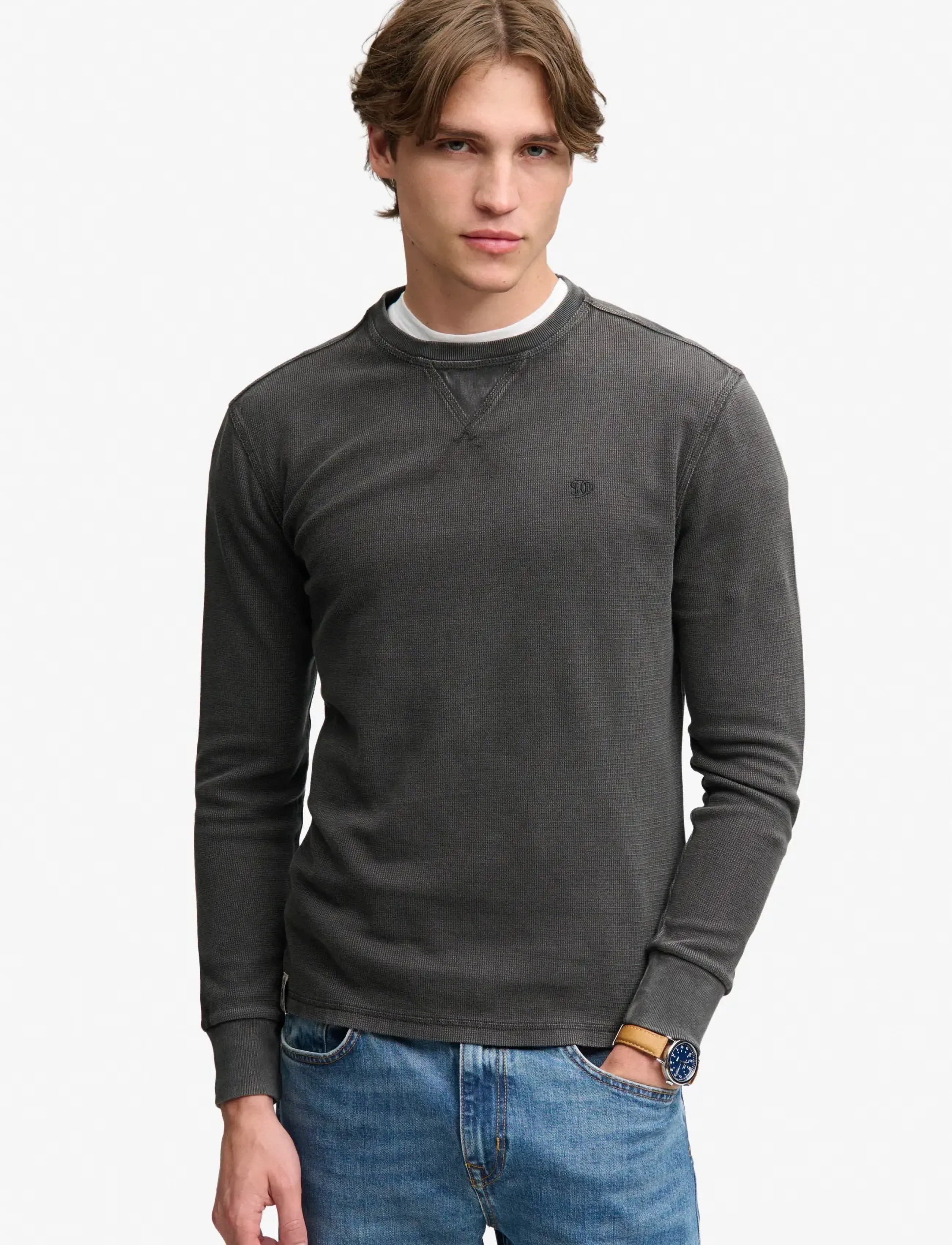 Superdry CLASSIC HEAVY TEXTURED TOP - Sweatshirts & Hoodies - WASHED BLACK / black
