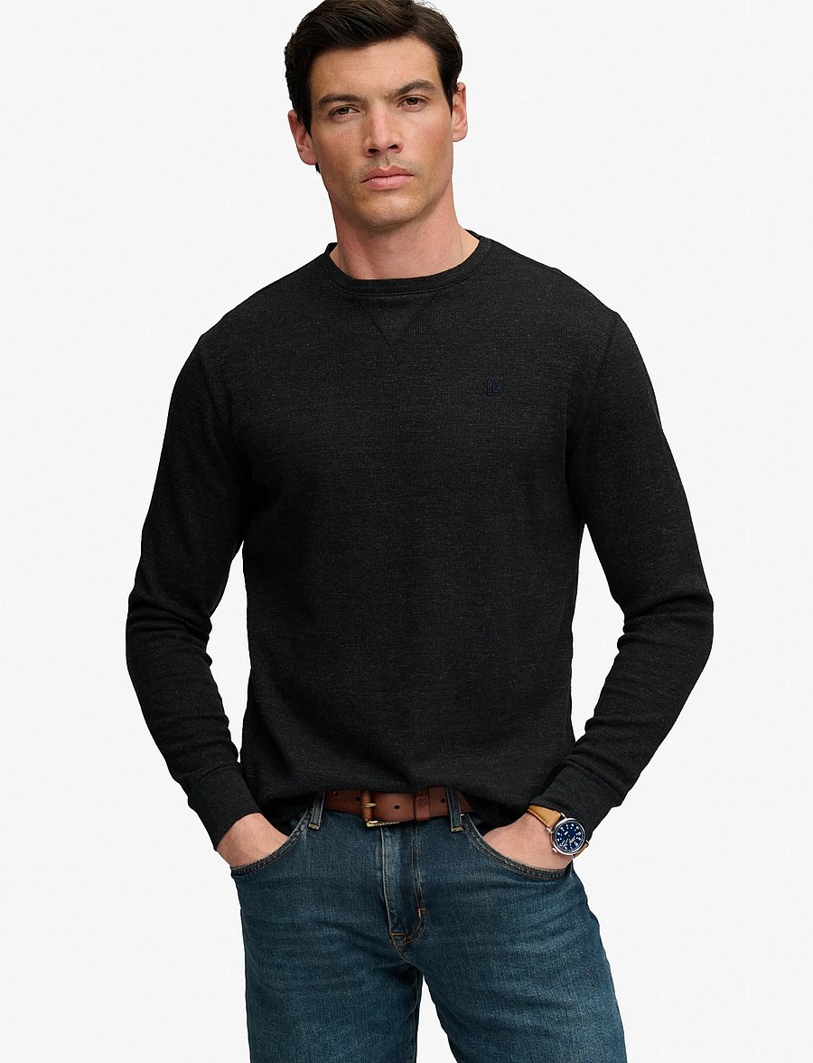 Superdry - CLASSIC SLUB WAFFLE TOP - sweatshirts - black marl - 0