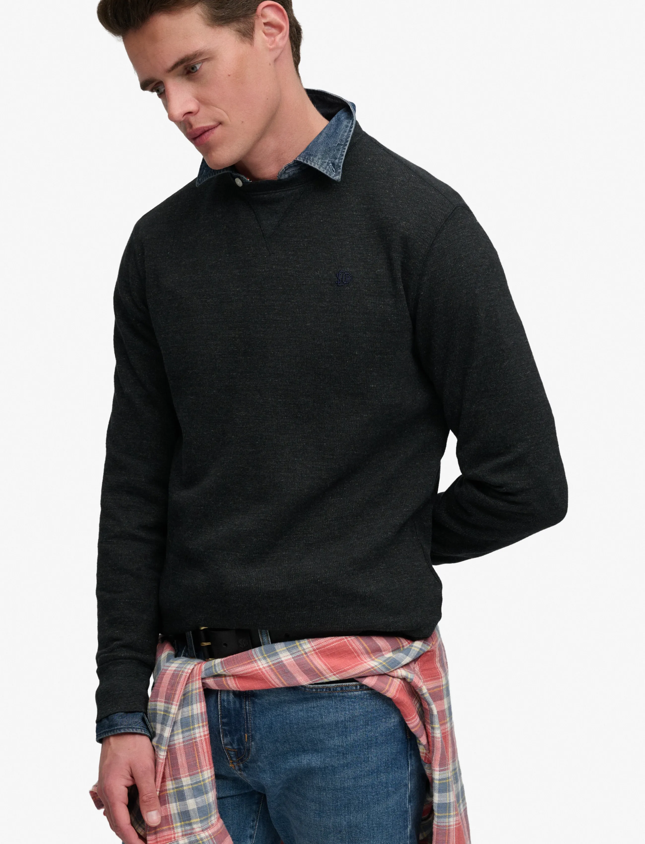 Superdry - CLASSIC SLUB WAFFLE TOP - sweatshirts - black marl - 4