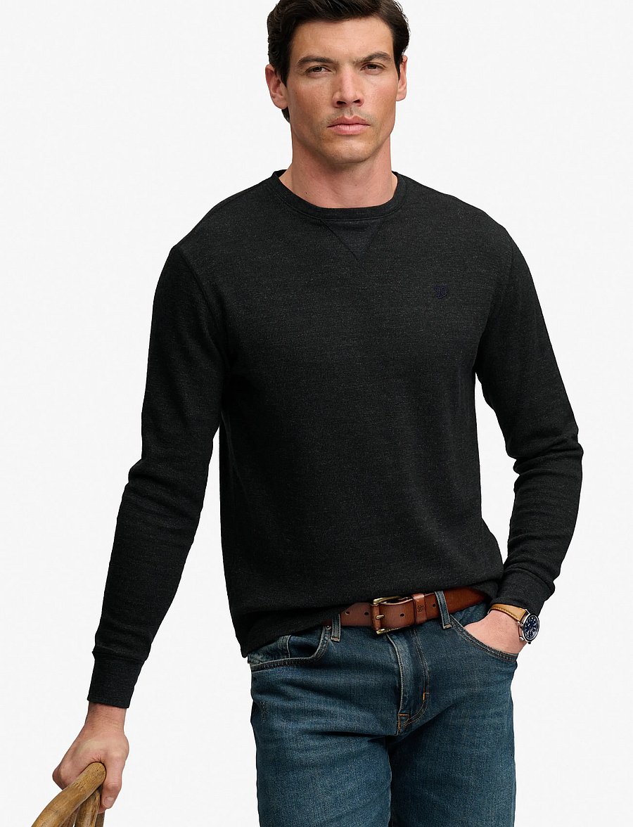 Superdry - CLASSIC SLUB WAFFLE TOP - sweatshirts - black marl - 5