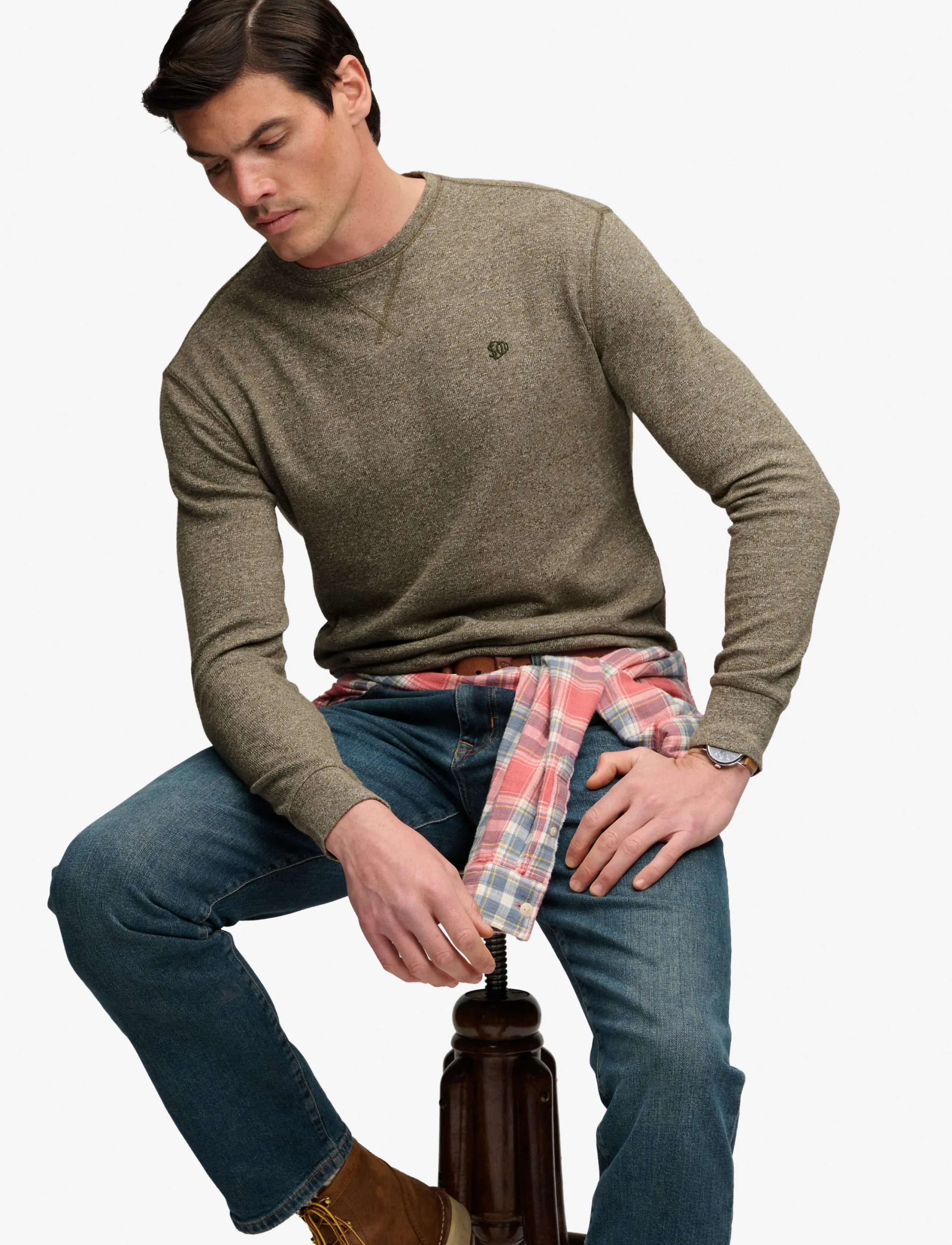 Superdry - CLASSIC SLUB WAFFLE TOP - sweatshirts - olive green marl - 5