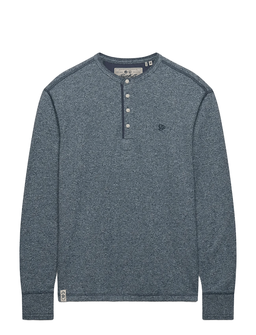 Superdry - MINI SLUB WAFFLE LS GRANDAD - langærmede t-shirts - denim blue marl - 1