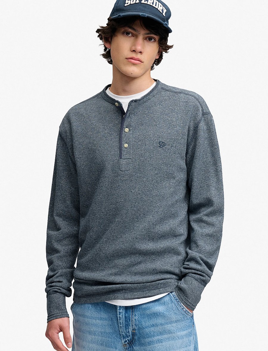 Superdry - MINI SLUB WAFFLE LS GRANDAD - langærmede t-shirts - denim blue marl - 0