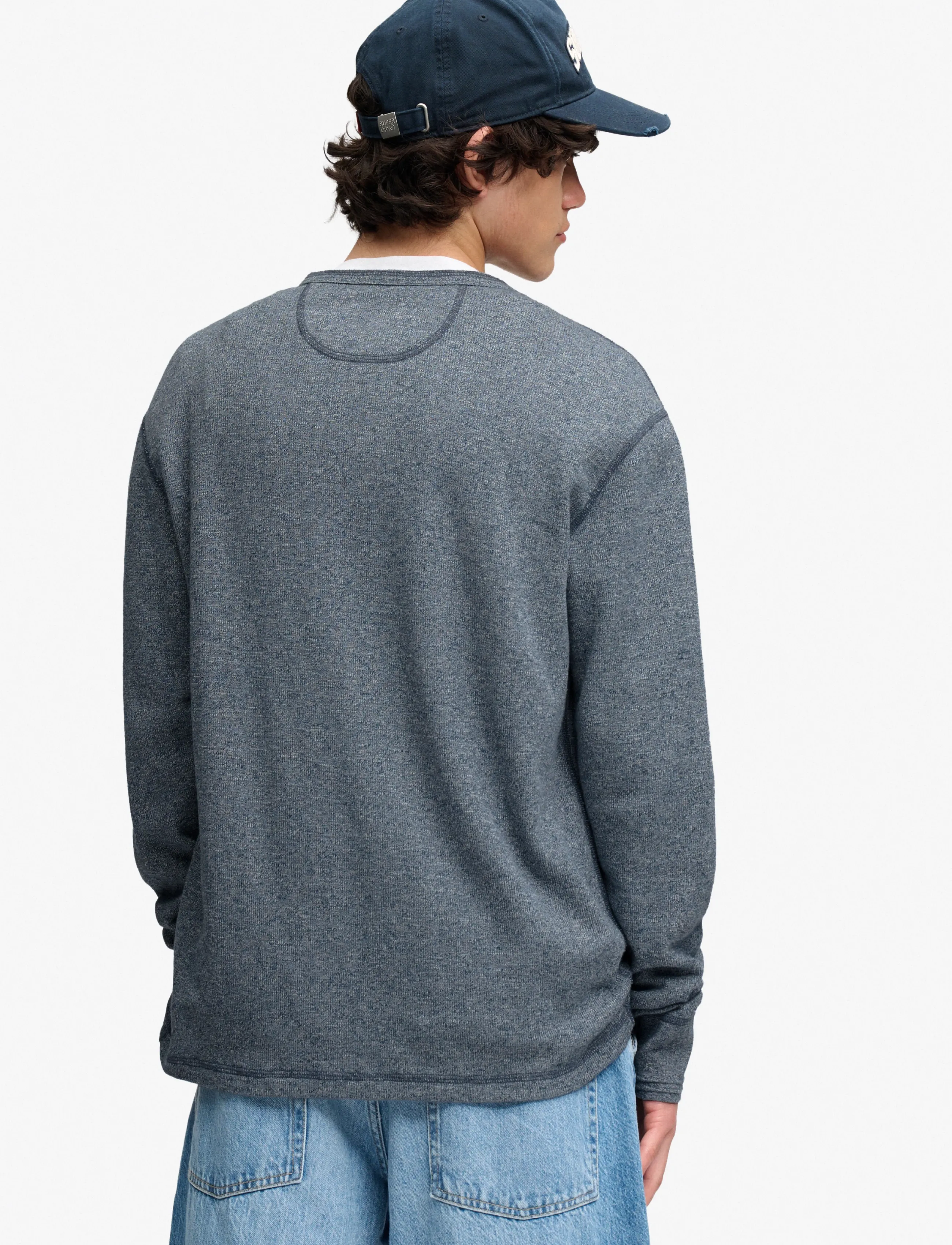 Superdry - MINI SLUB WAFFLE LS GRANDAD - langærmede t-shirts - denim blue marl - 2