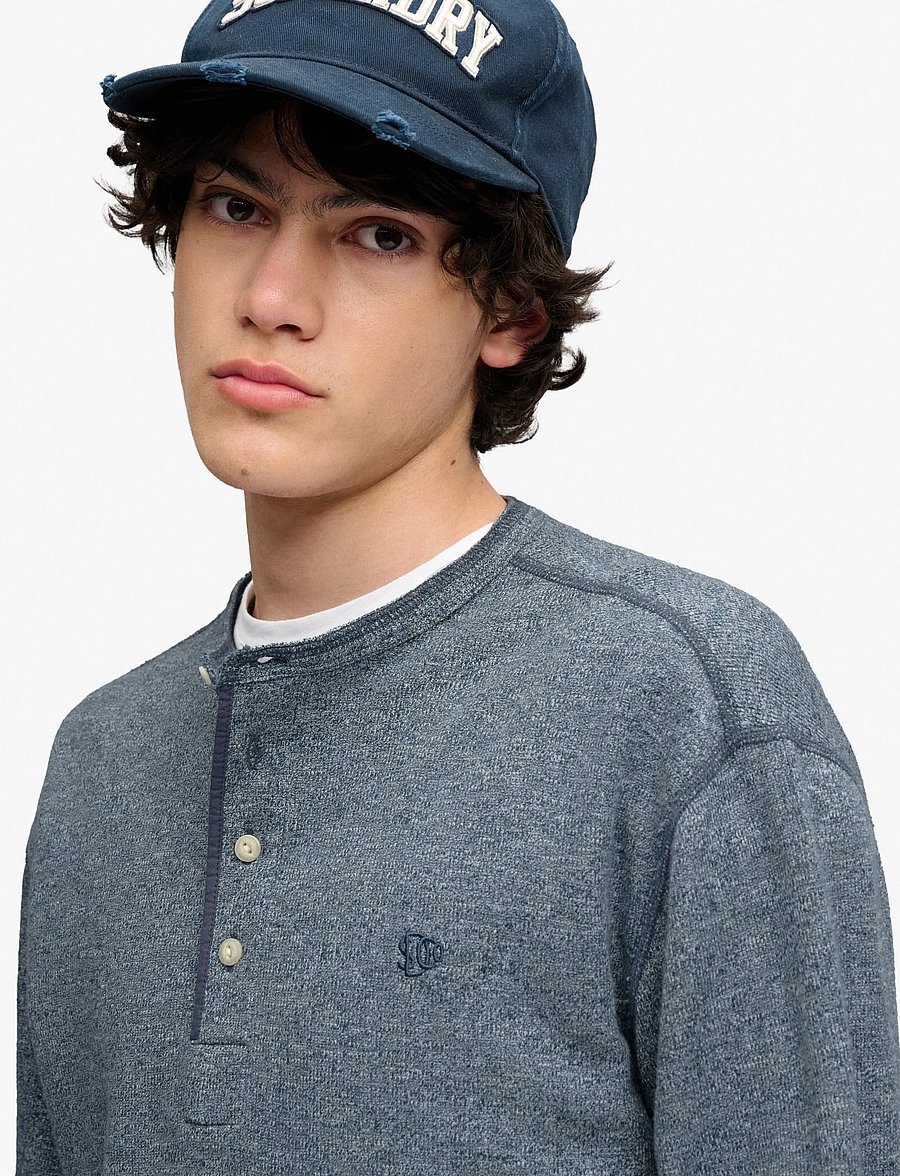 Superdry - MINI SLUB WAFFLE LS GRANDAD - langærmede t-shirts - denim blue marl - 3