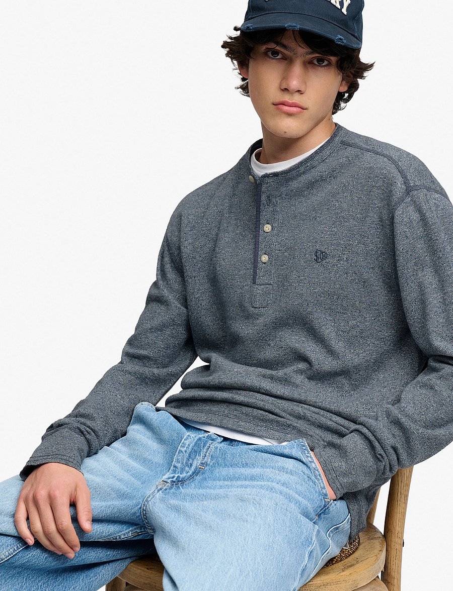 Superdry - MINI SLUB WAFFLE LS GRANDAD - langærmede t-shirts - denim blue marl - 4