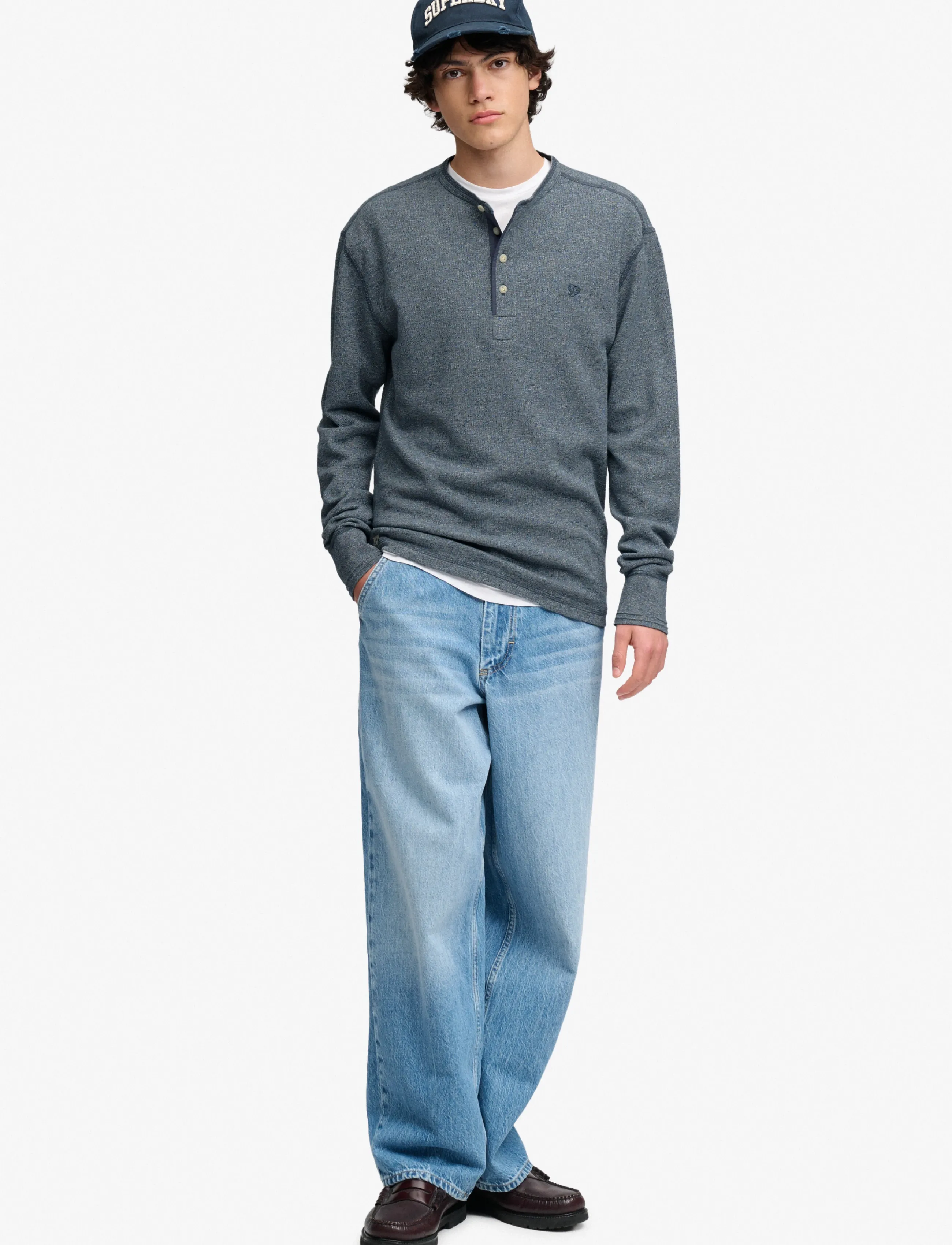 Superdry - MINI SLUB WAFFLE LS GRANDAD - langærmede t-shirts - denim blue marl - 5