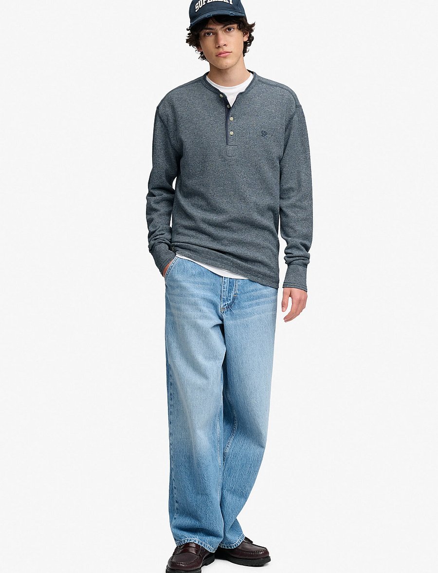 Superdry - MINI SLUB WAFFLE LS GRANDAD - langærmede t-shirts - denim blue marl - 5