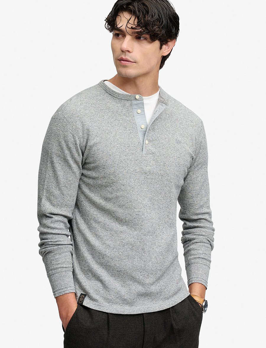 Superdry - MINI SLUB WAFFLE LS GRANDAD - long-sleeved t-shirts - grey grit marl - 0