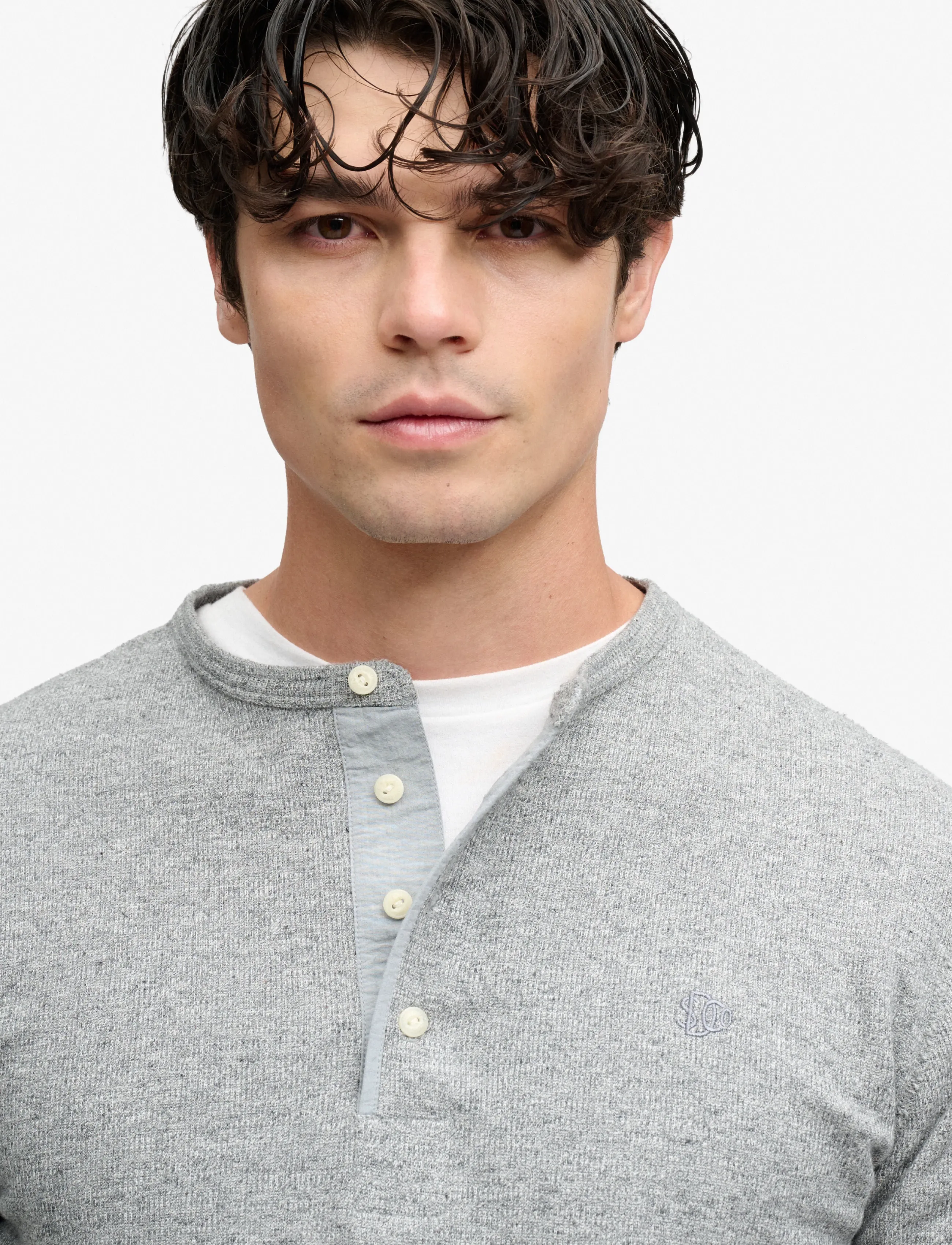 Superdry - MINI SLUB WAFFLE LS GRANDAD - long-sleeved t-shirts - grey grit marl - 4