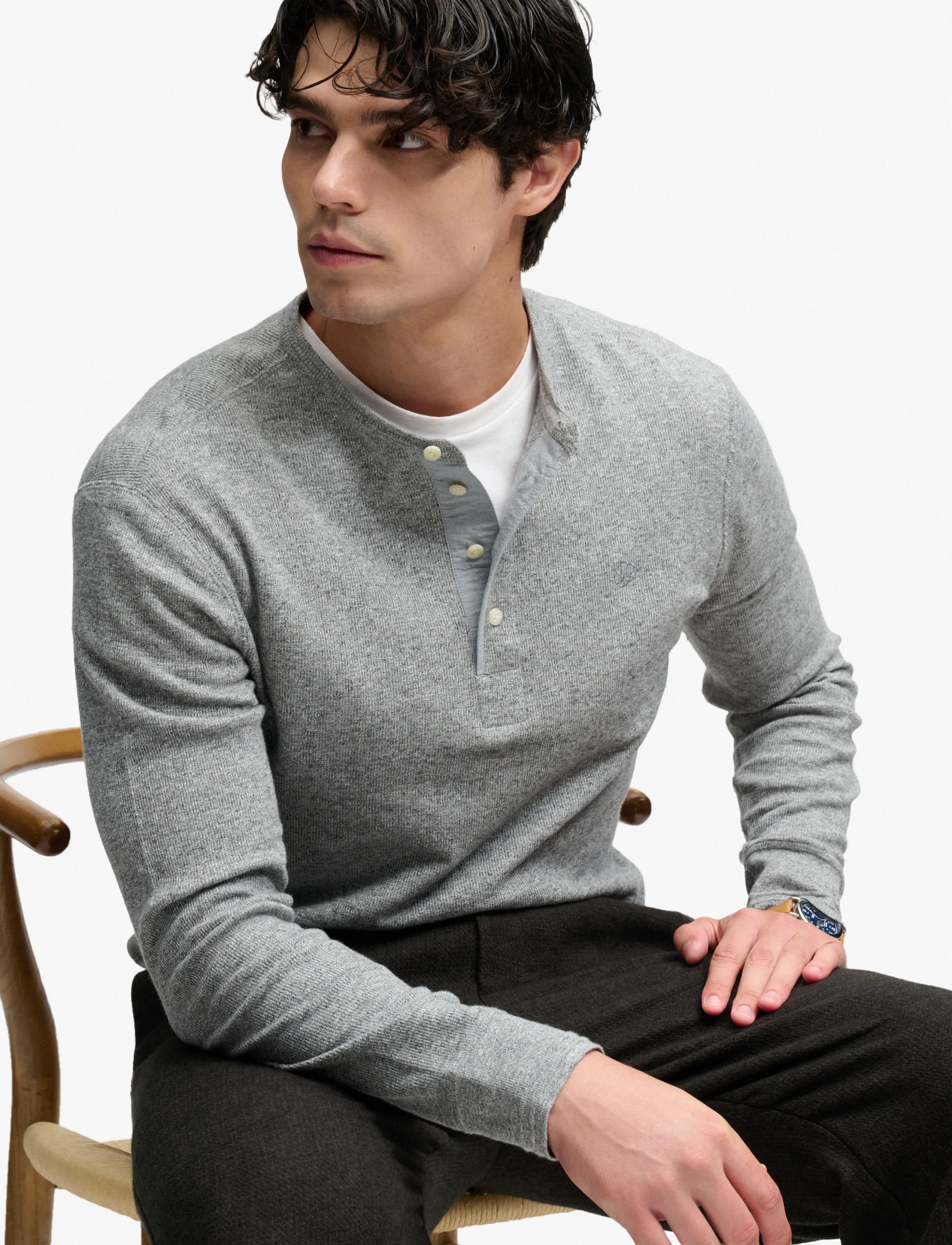 Superdry - MINI SLUB WAFFLE LS GRANDAD - long-sleeved t-shirts - grey grit marl - 5