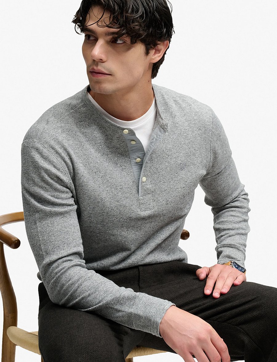 Superdry - MINI SLUB WAFFLE LS GRANDAD - long-sleeved t-shirts - grey grit marl - 5