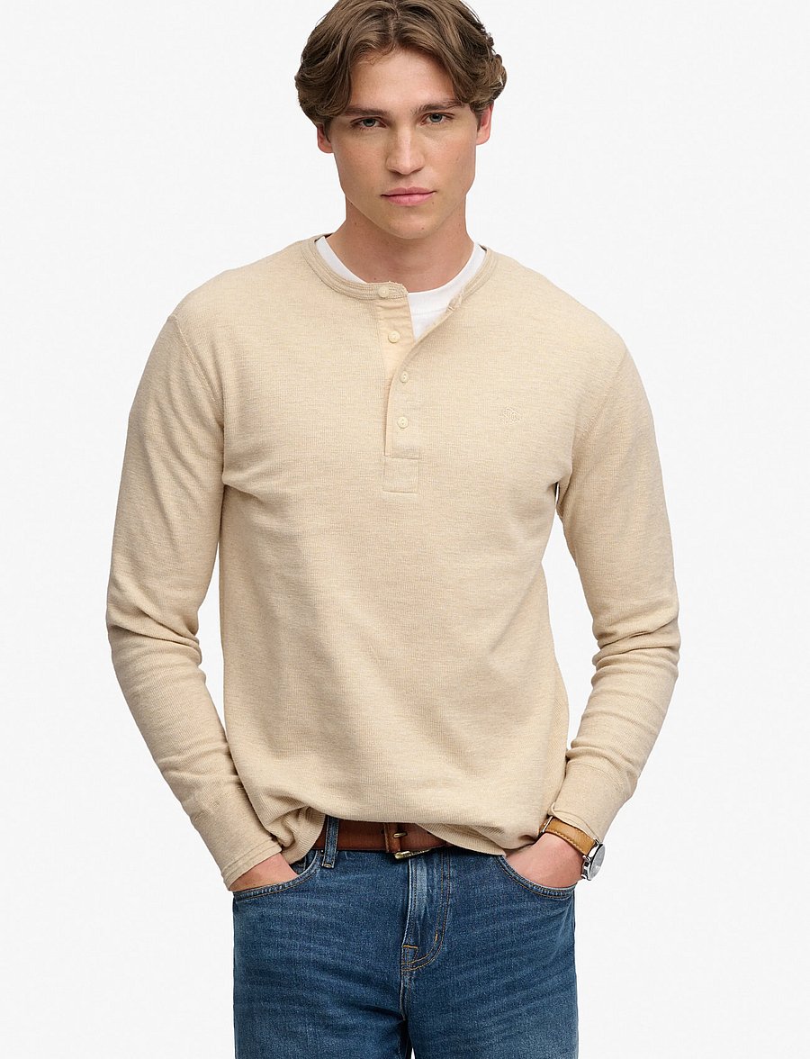 Superdry - MINI SLUB WAFFLE LS GRANDAD - langärmelige t-shirts - oatmeal marl - 0
