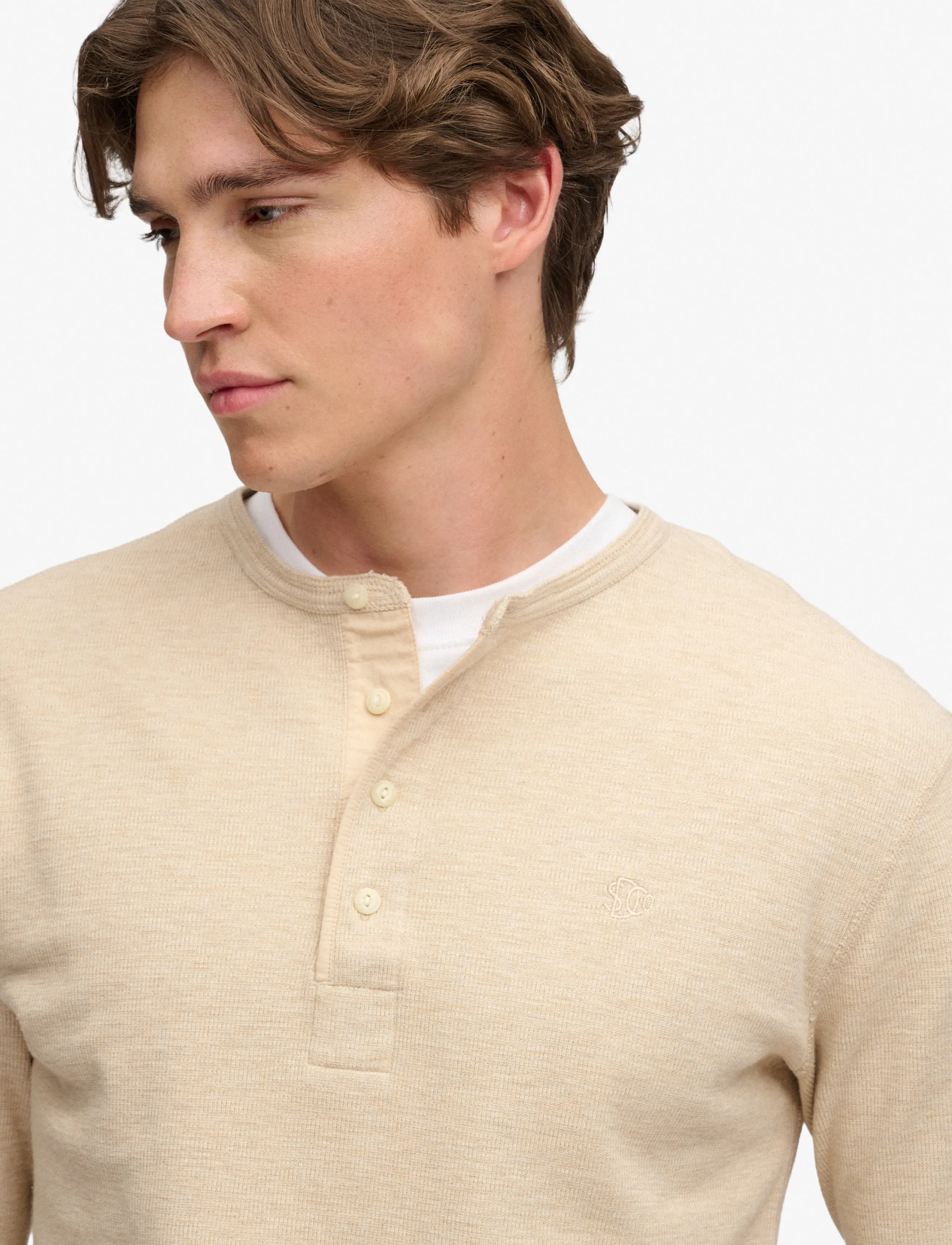 Superdry - MINI SLUB WAFFLE LS GRANDAD - langärmelige t-shirts - oatmeal marl - 4