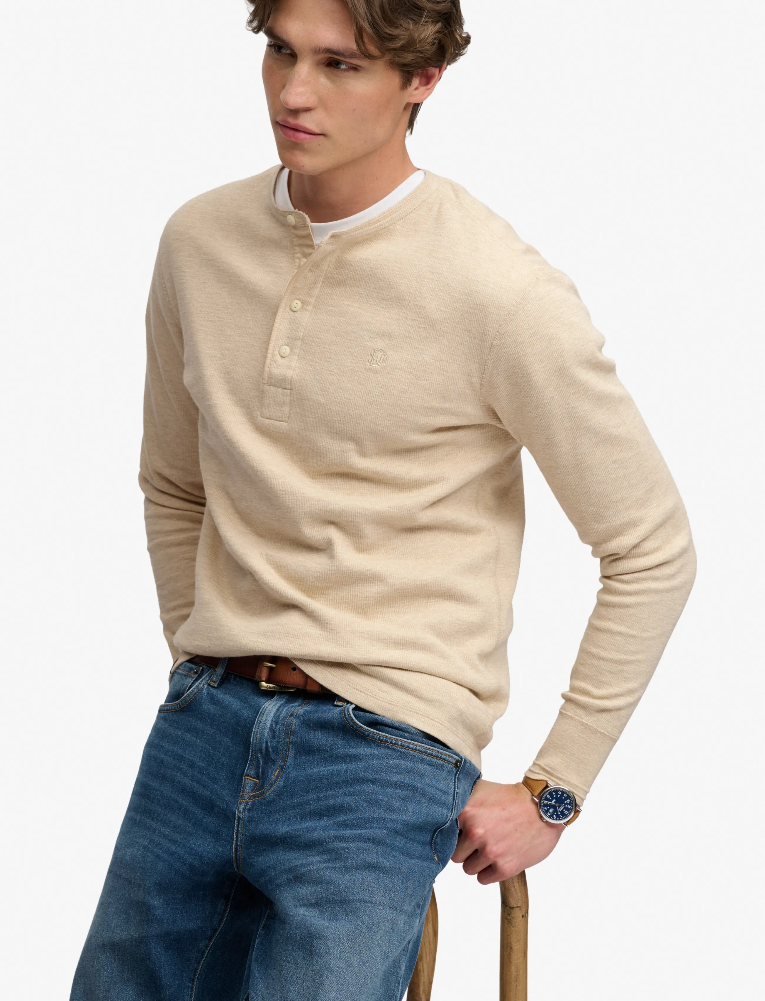 Superdry - MINI SLUB WAFFLE LS GRANDAD - langärmelige t-shirts - oatmeal marl - 5