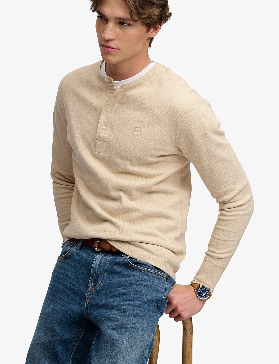 Superdry - MINI SLUB WAFFLE LS GRANDAD - langärmelige t-shirts - oatmeal marl - 5