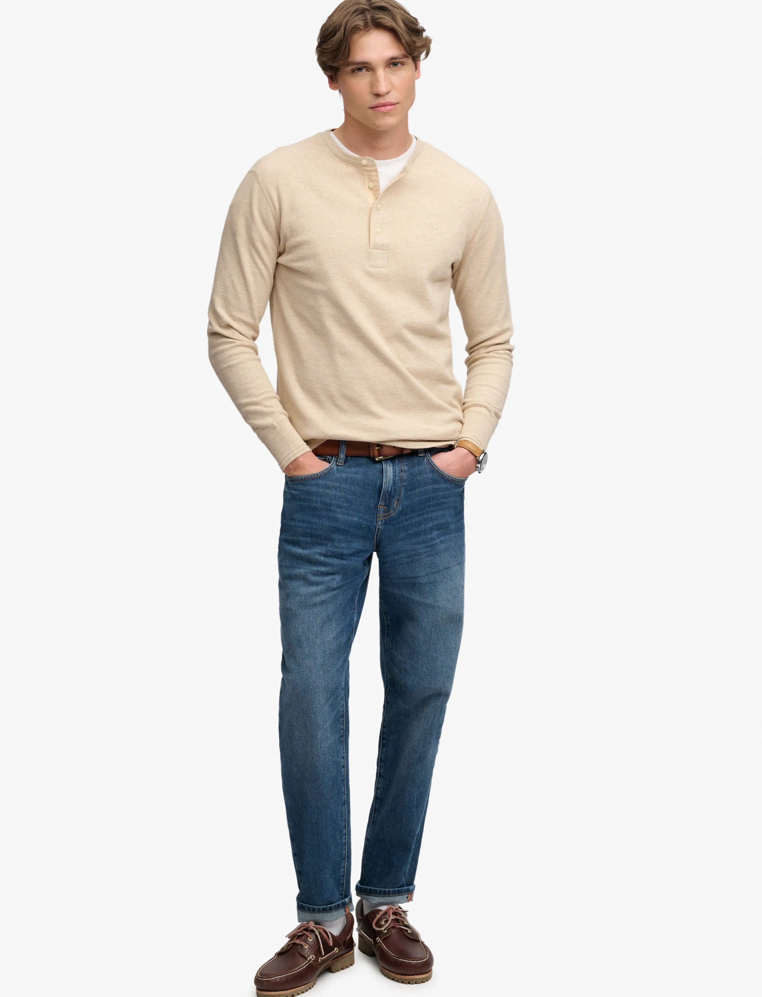 Superdry Mini Slub Waffle Ls Grandad långärmade t-shirts herr – bild 5
