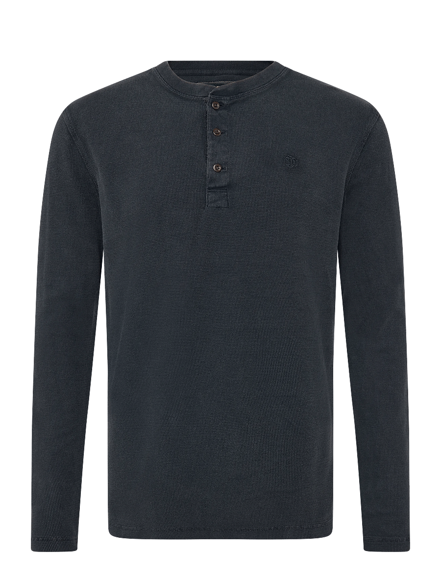 Superdry - WAFFLE LONG SLEEVE HENLEY TOP - långärmade t-shirts - french blue - 1