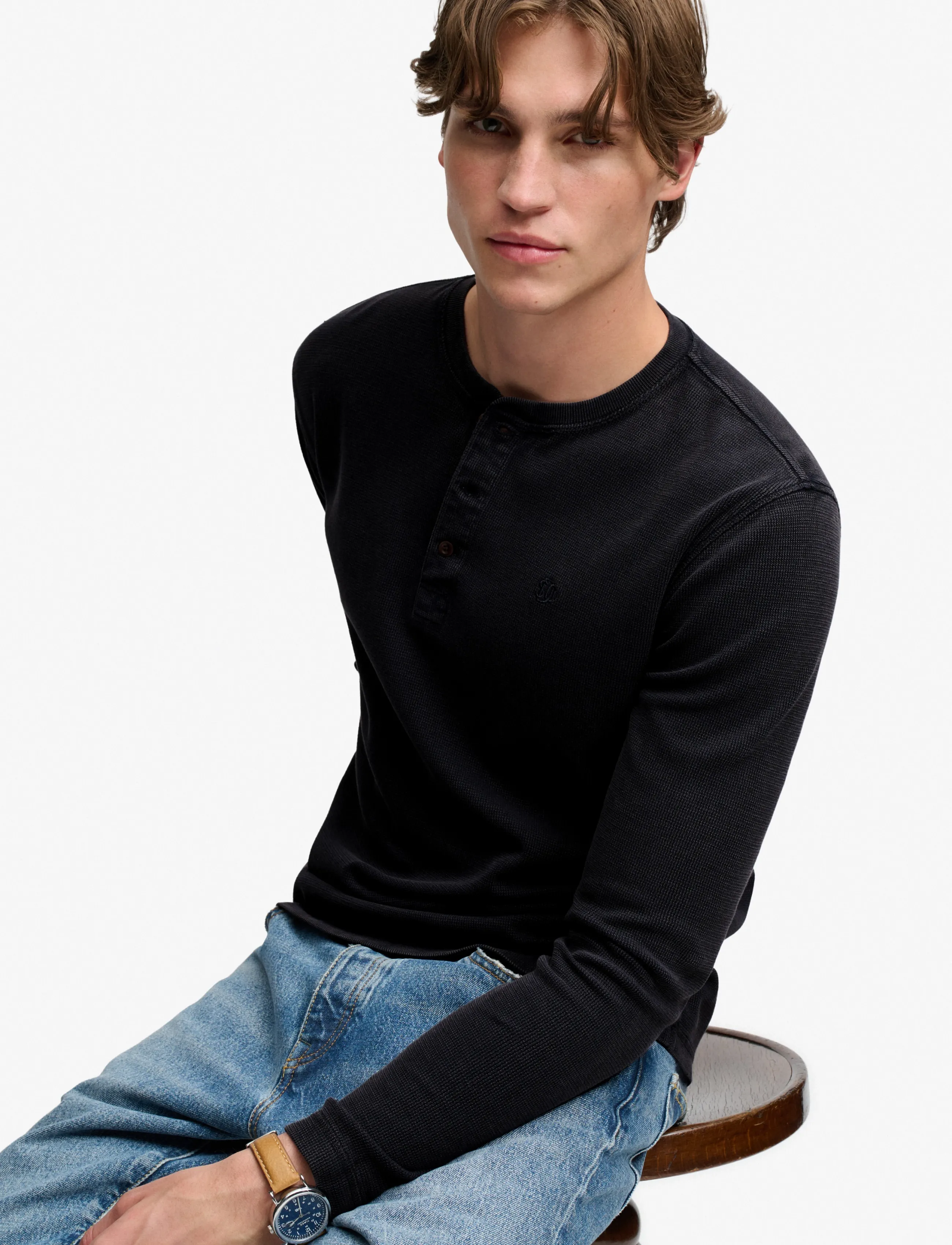 Superdry - WAFFLE LONG SLEEVE HENLEY TOP - french blue - 4