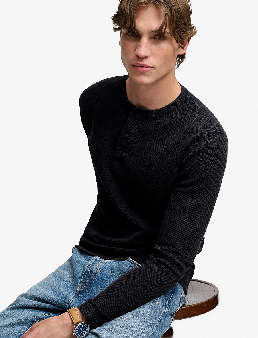 Superdry - WAFFLE LONG SLEEVE HENLEY TOP - french blue - 4