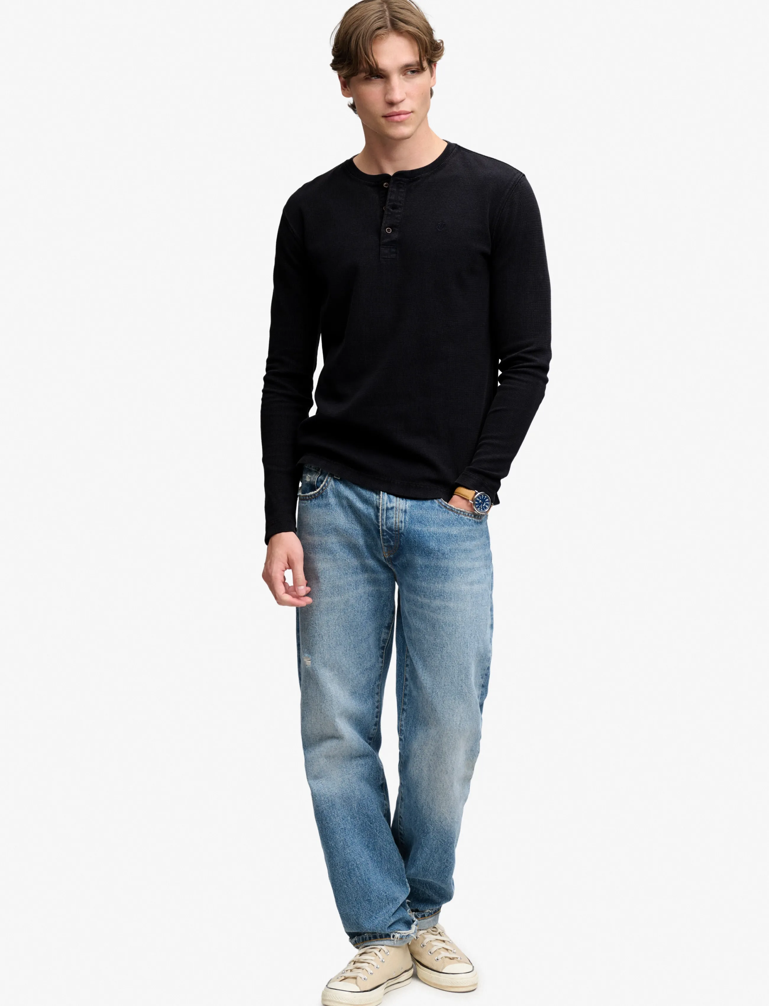 Superdry - WAFFLE LONG SLEEVE HENLEY TOP - french blue - 5