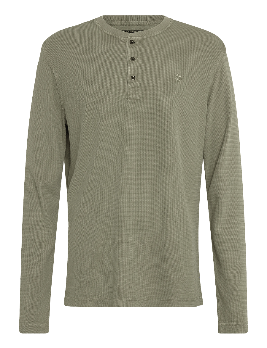 Superdry - WAFFLE LONG SLEEVE HENLEY TOP - langärmelige t-shirts - light khaki green - 1