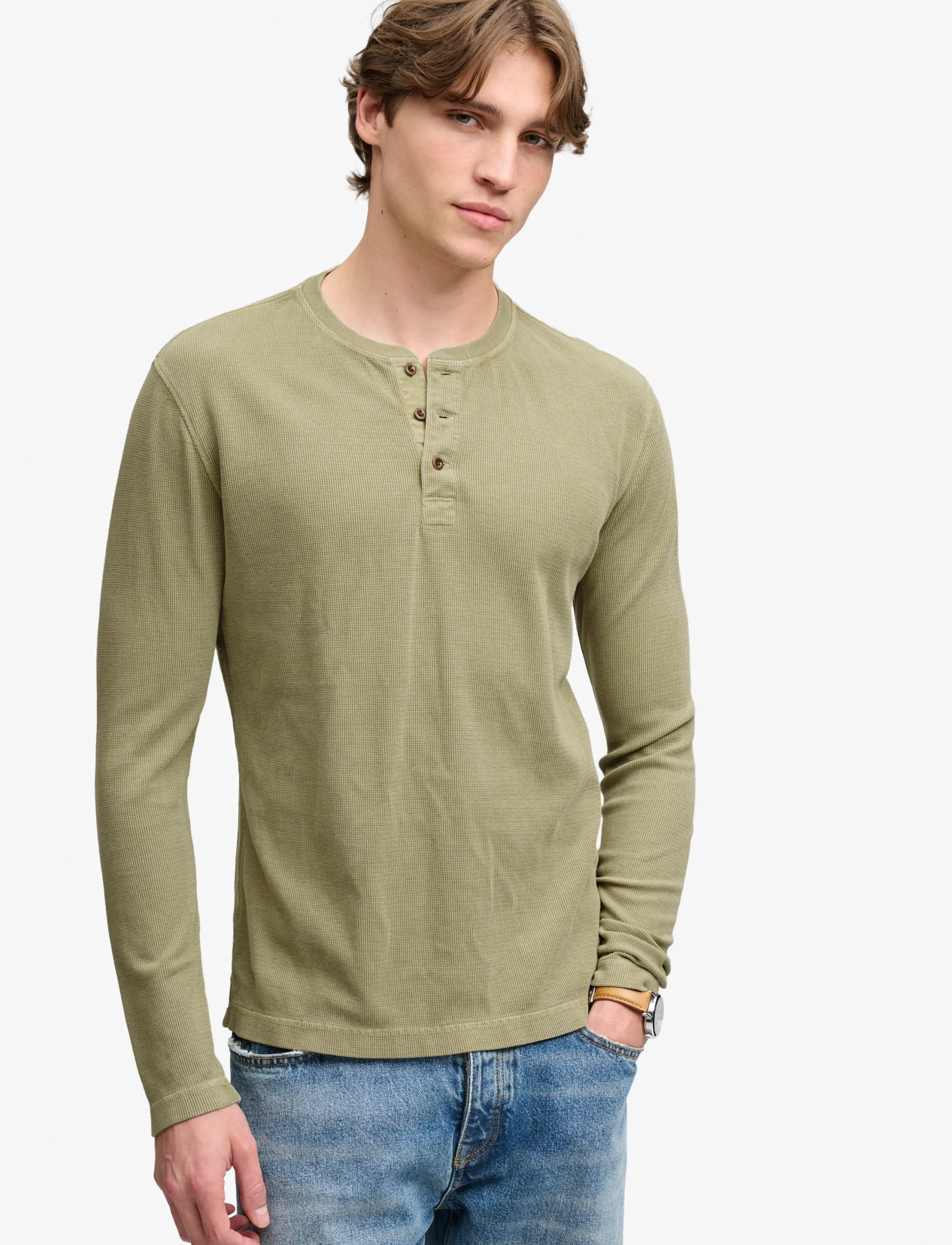 Waffle Long Sleeve Henley Top