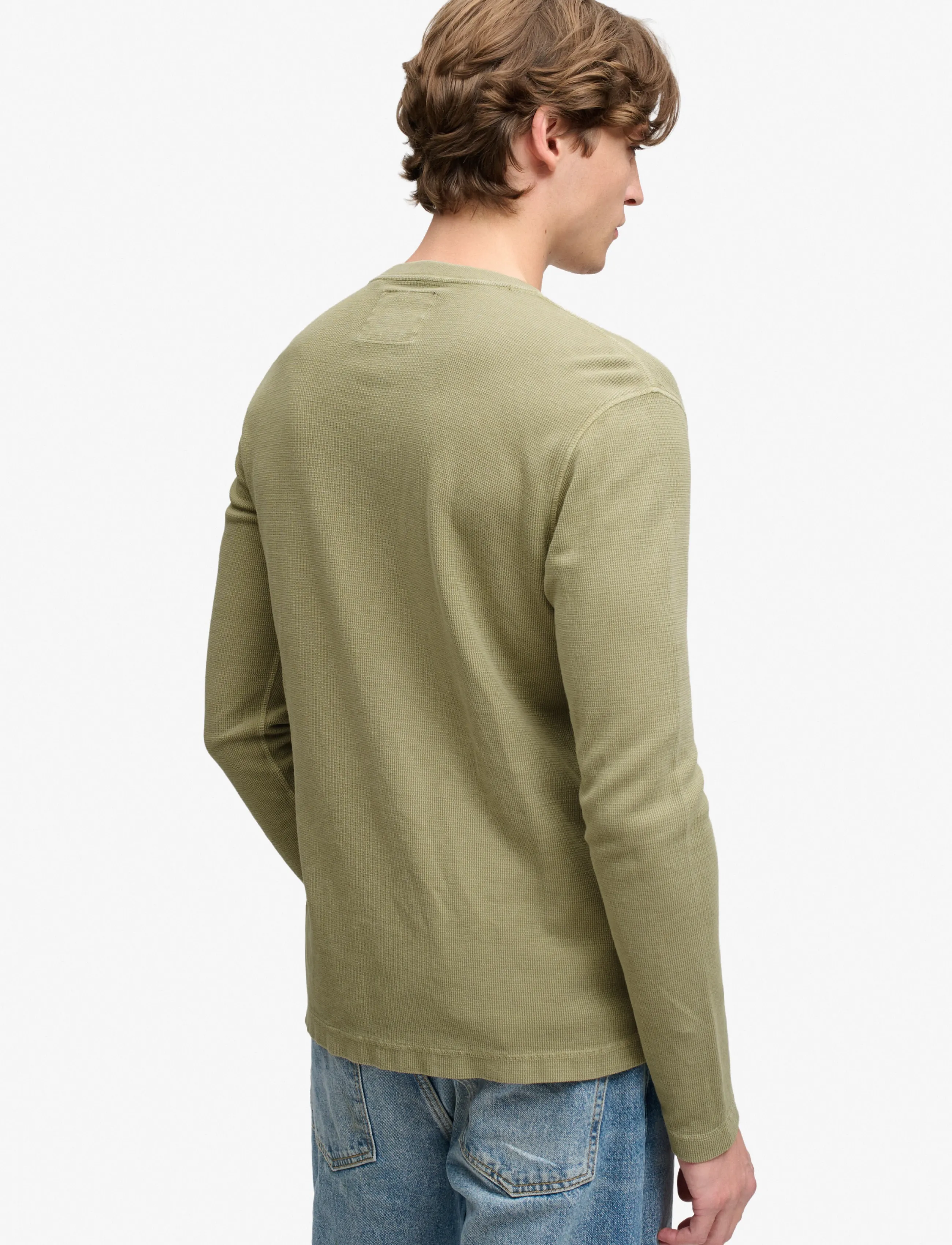 Superdry - WAFFLE LONG SLEEVE HENLEY TOP - langärmelige strick-polohemden - light khaki green - 2