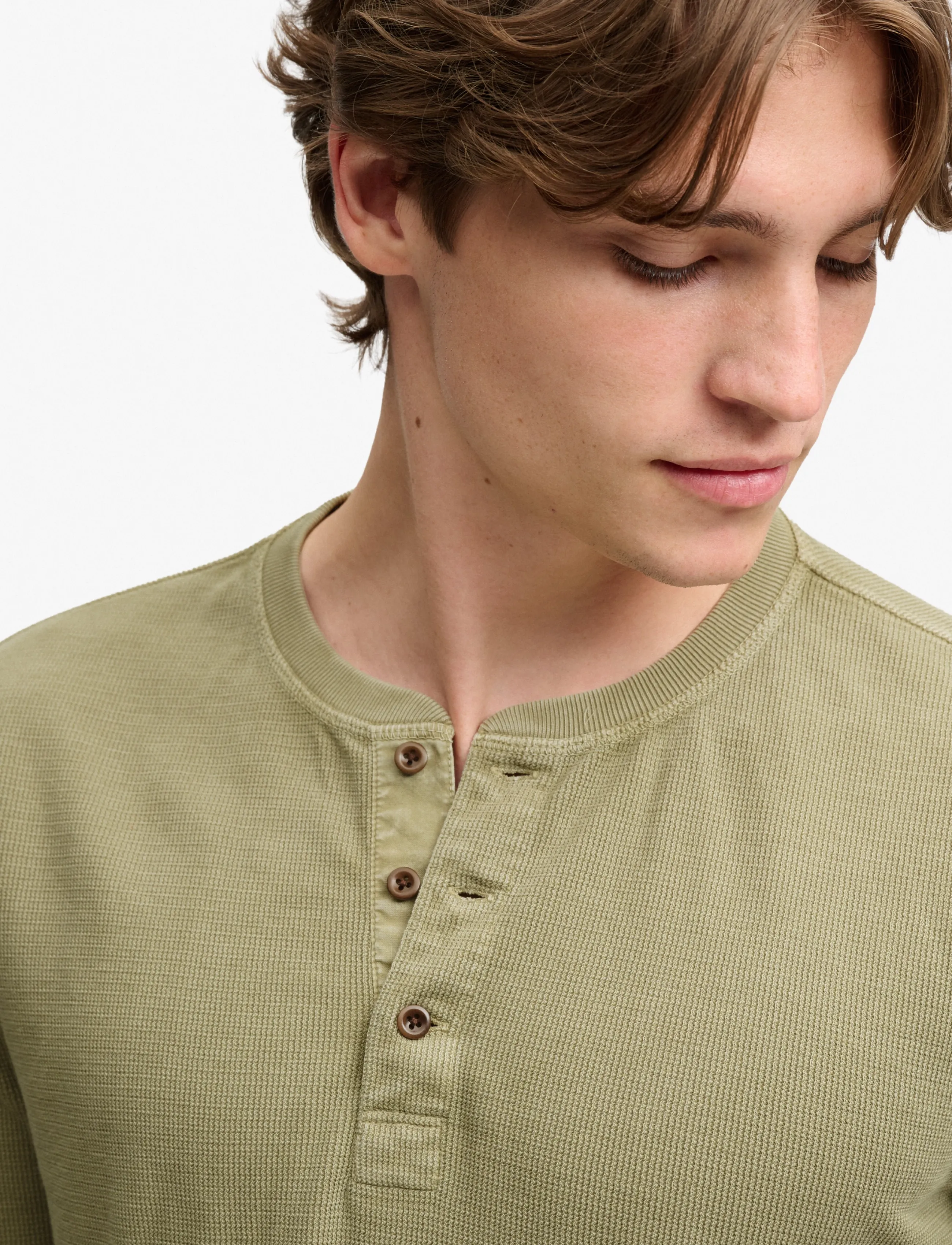 Superdry - WAFFLE LONG SLEEVE HENLEY TOP - langärmelige strick-polohemden - light khaki green - 3