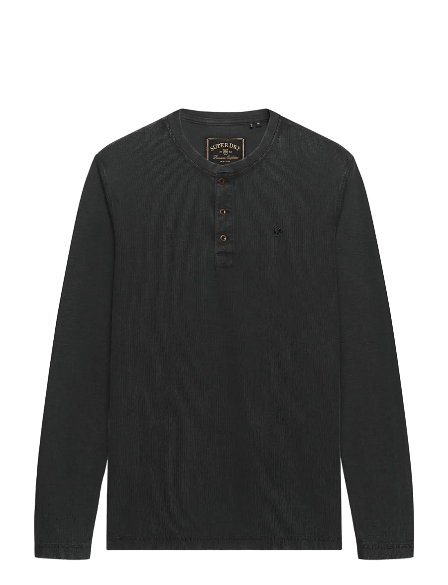Superdry - WAFFLE LONG SLEEVE HENLEY TOP - langärmelige strick-polohemden - washed black - 1