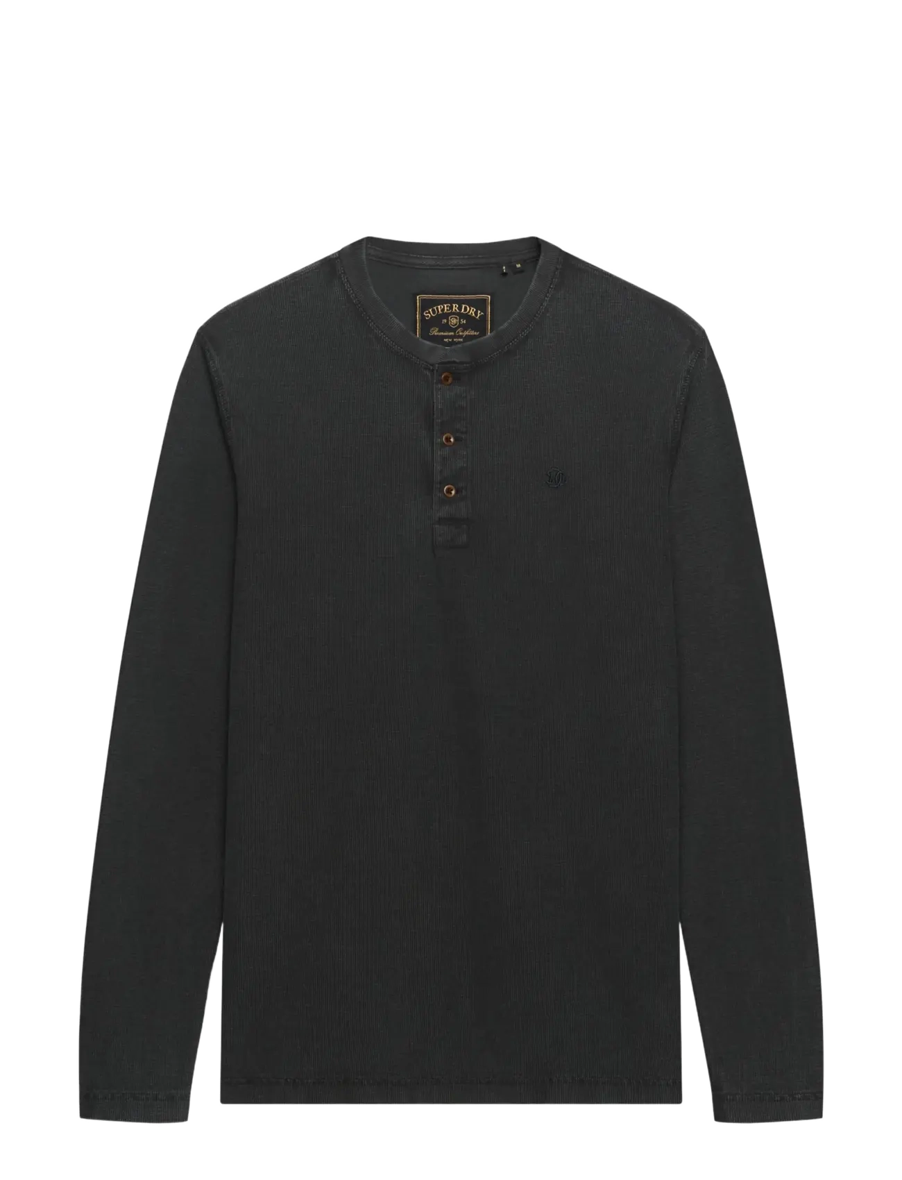 Superdry - WAFFLE LONG SLEEVE HENLEY TOP - langärmelige strick-polohemden - washed black - 2