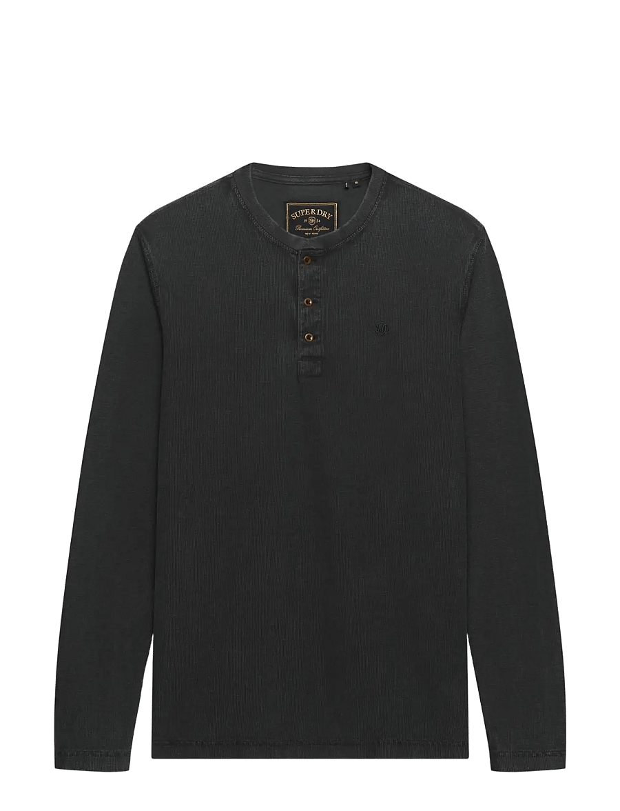 Superdry - WAFFLE LONG SLEEVE HENLEY TOP - langärmelige strick-polohemden - washed black - 2