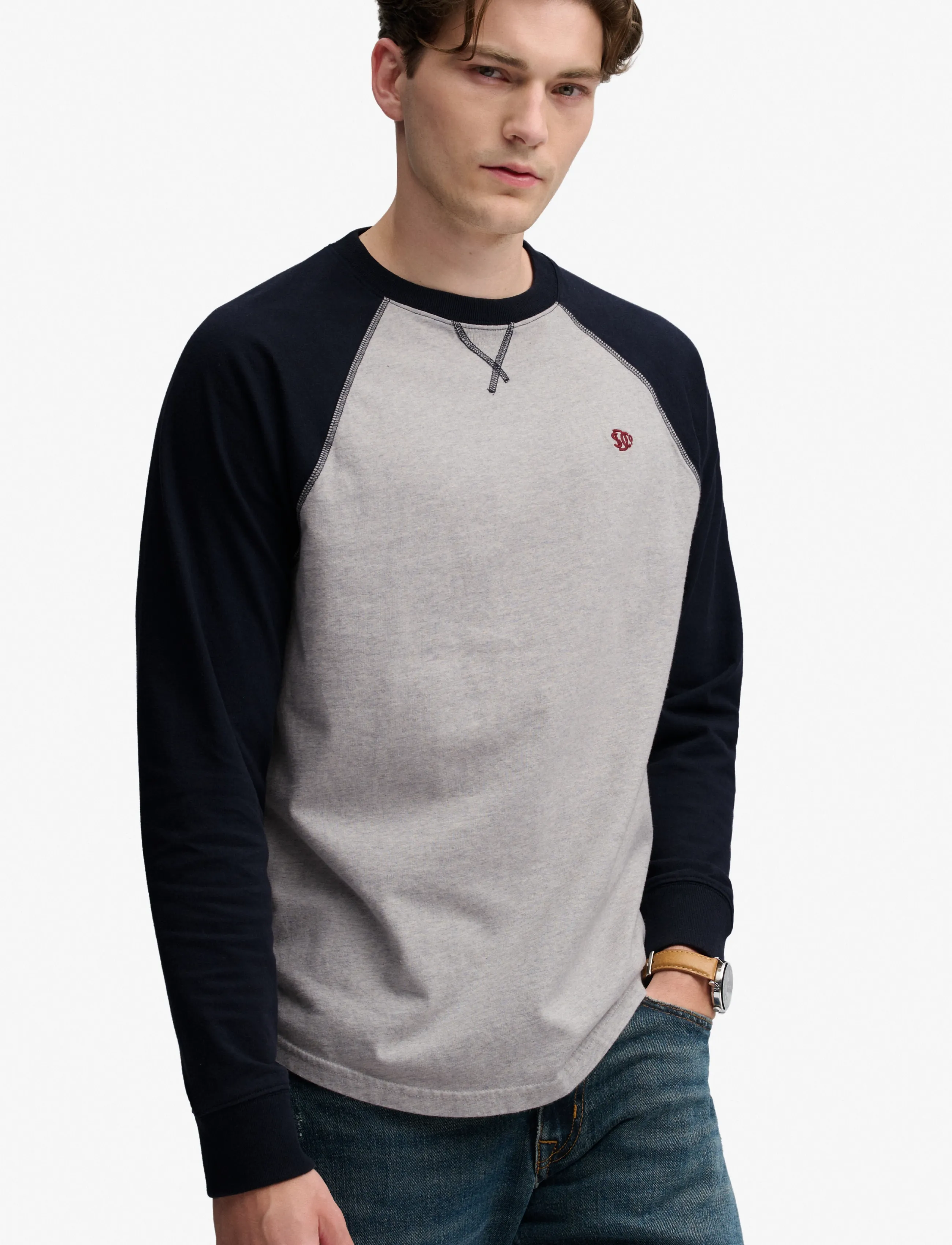 Superdry - VINTAGE ATHLETIC BASEBALL TOP - pikkade varrukatega t-särgid - brooklyn grey marl/navy - 4